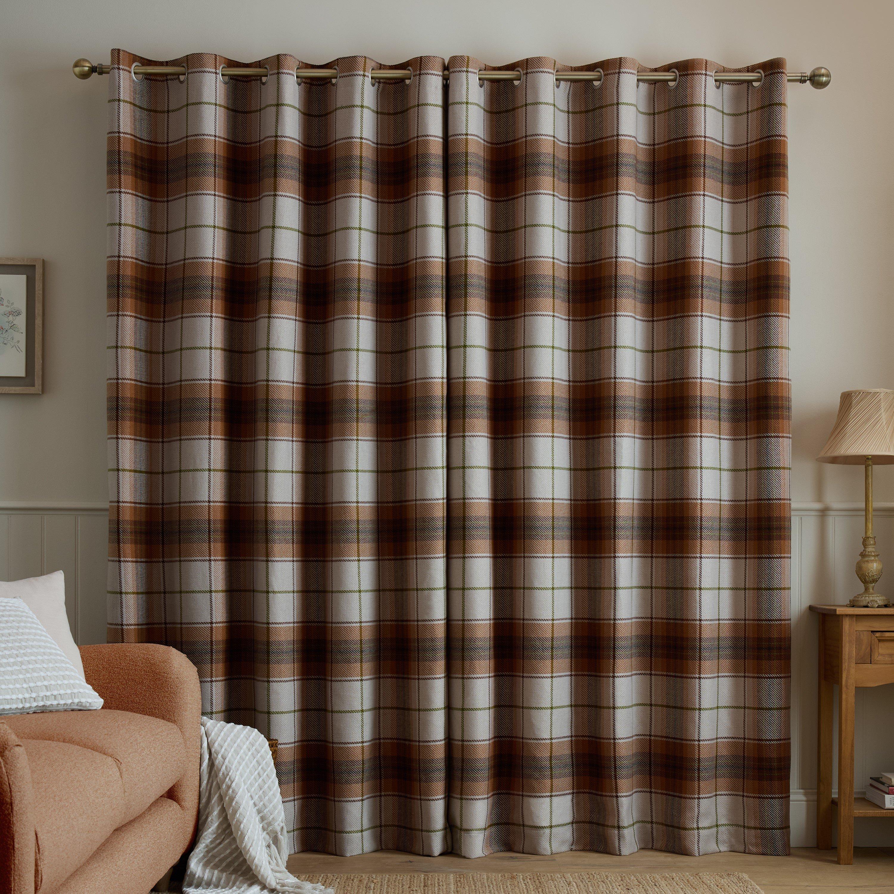 Terracotta - Catherine Lansfield - Brushed Woven Glencoe Check Eyelet Curtains - 2