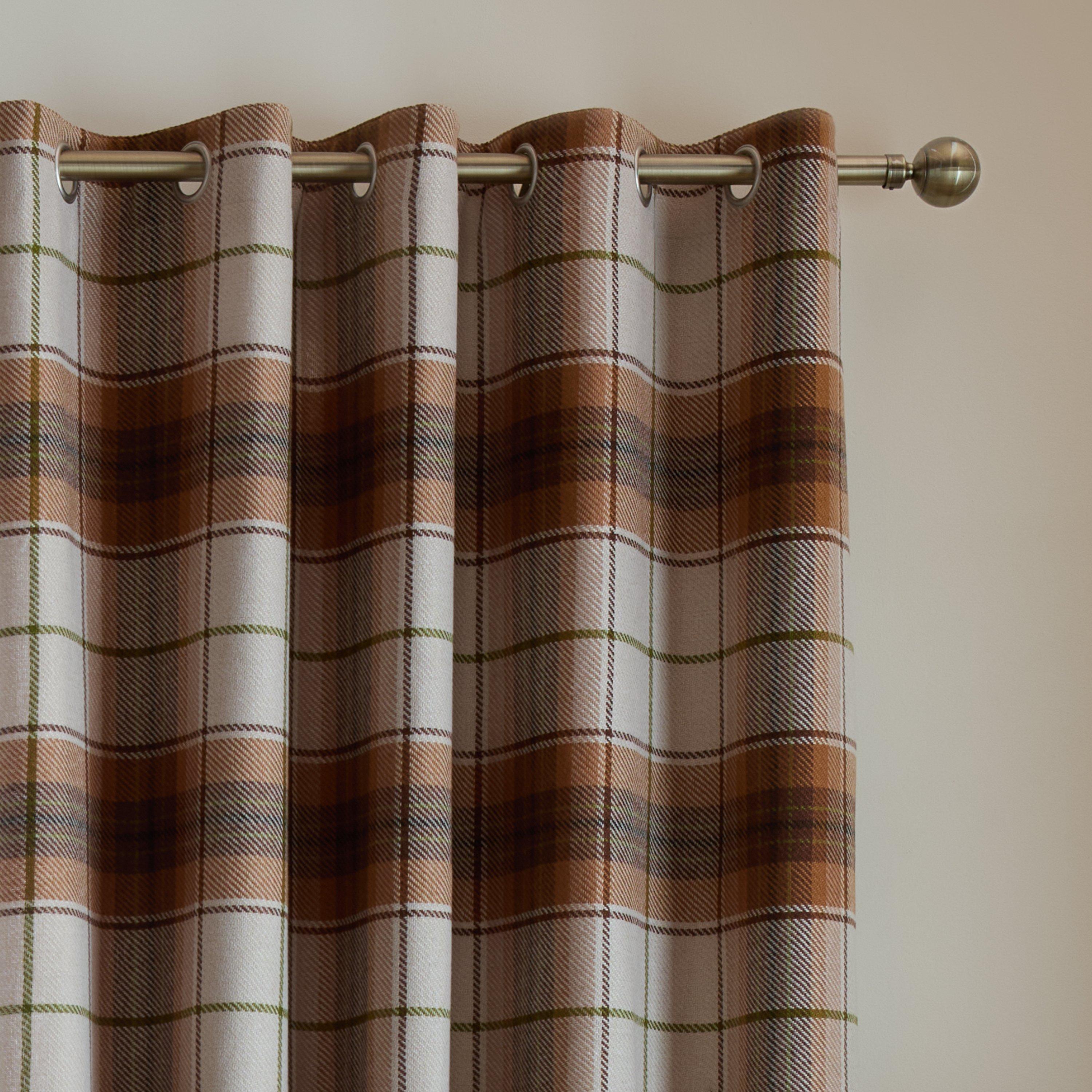 Terracotta - Catherine Lansfield - Brushed Woven Glencoe Check Eyelet Curtains - 3