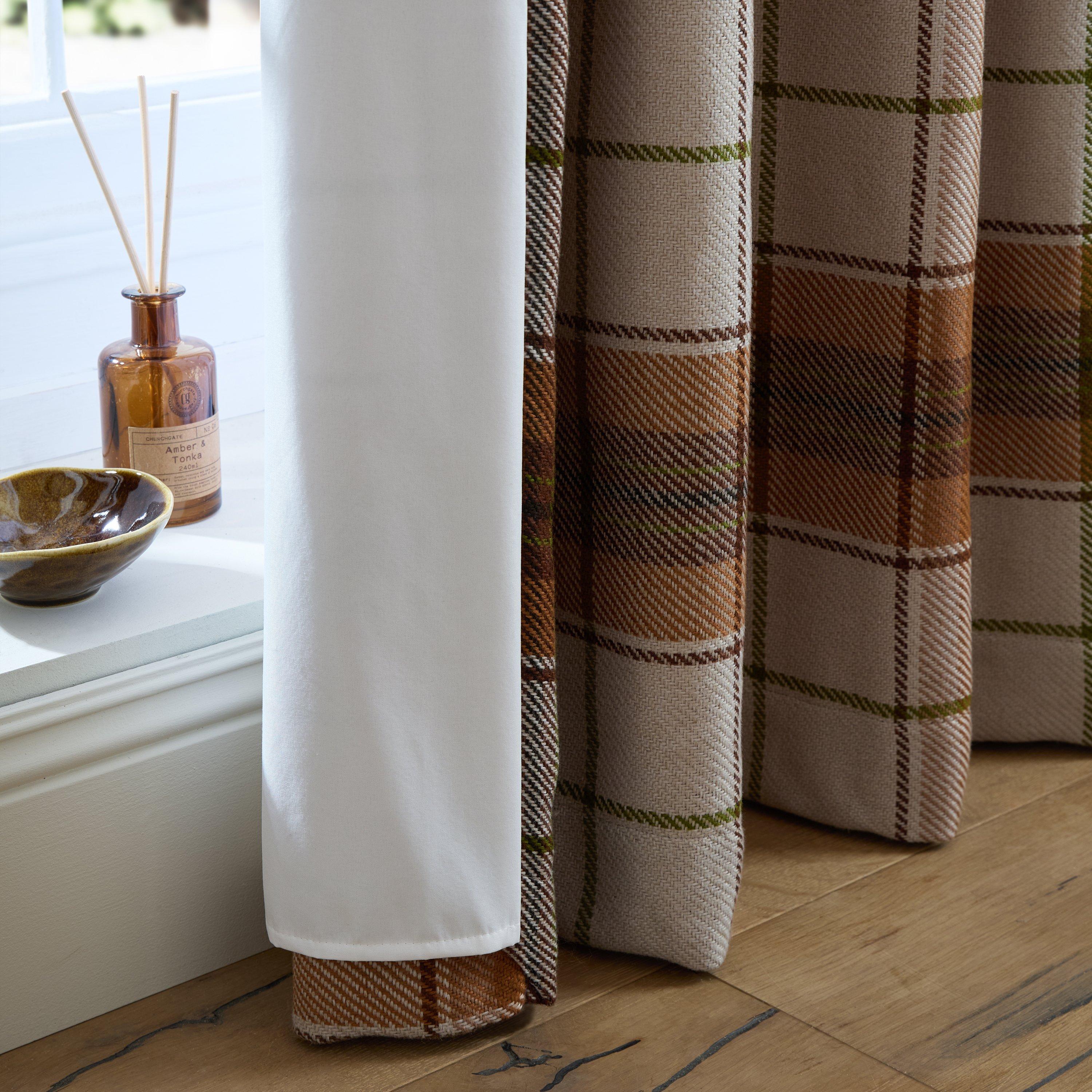 Terracotta - Catherine Lansfield - Brushed Woven Glencoe Check Eyelet Curtains - 5