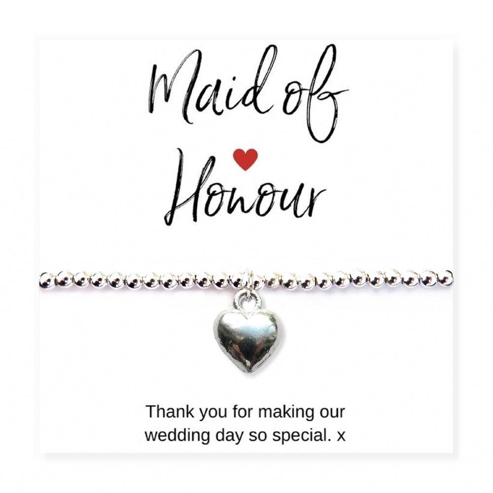 Silver - Aye Do Gifts - Maid of Honour Heart Bracelet & Gift Card 618-CDSS - 1