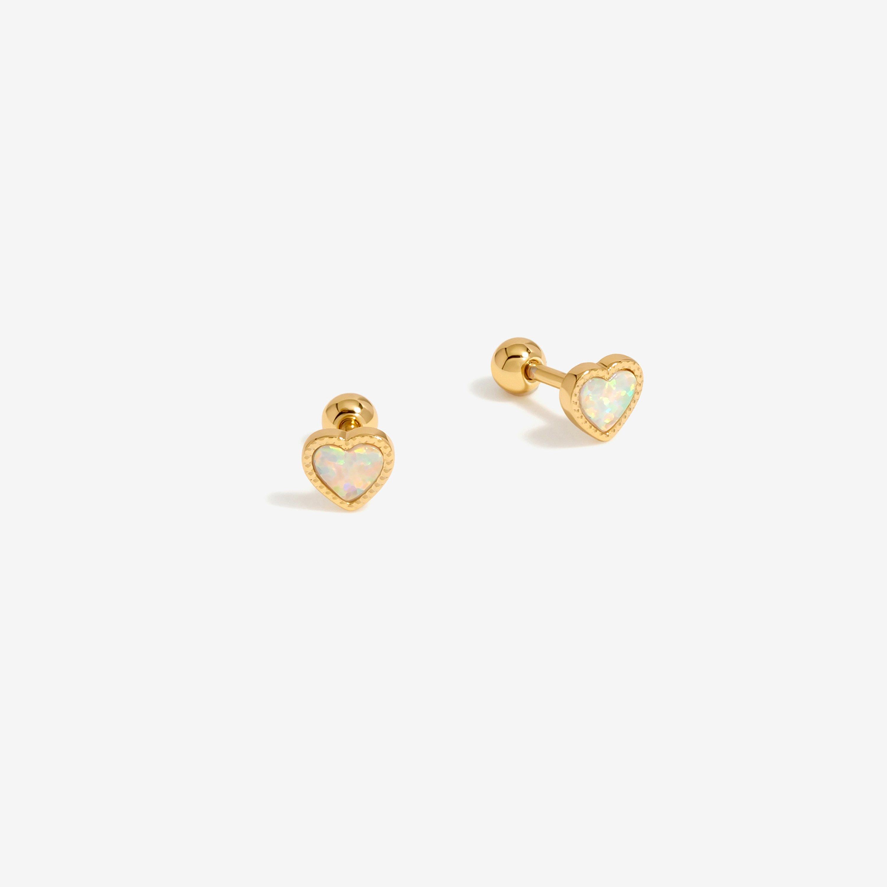 Gold - Inicio - Gold Plated Mini Opal Heart Stud Earrings - 1