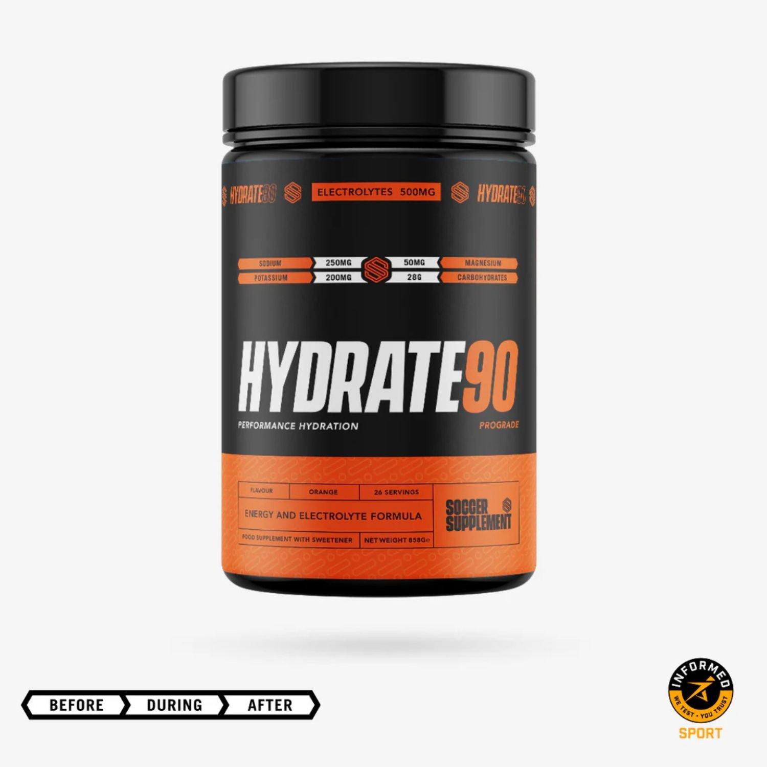 Soccer Supplements Hydrate90®Tub - Carbohydrate and Electrolyte Powde - Orange