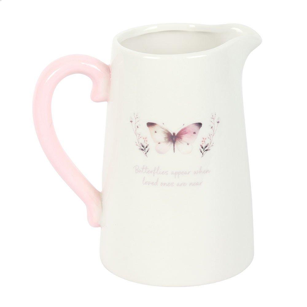 White - Something Different - White Butterfly Print Ceramic Flower Jug - 2