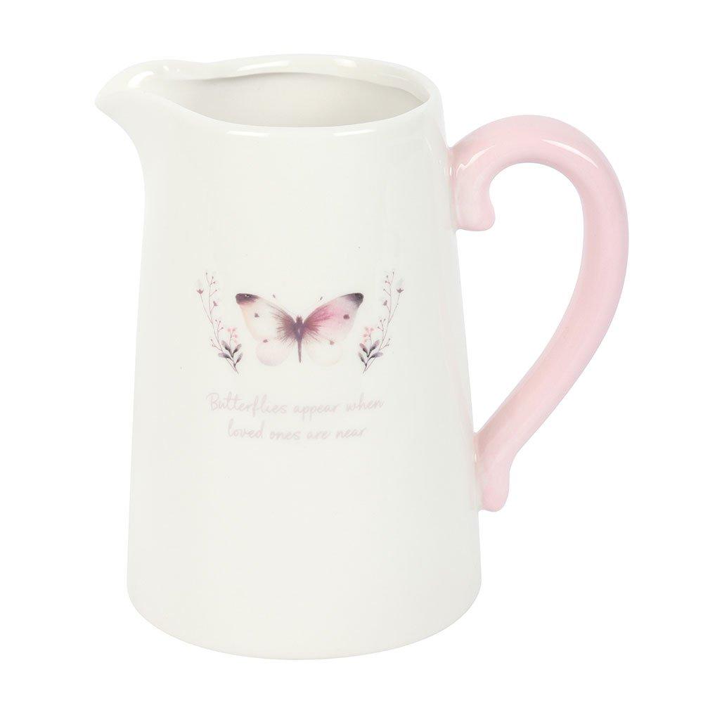 White - Something Different - White Butterfly Print Ceramic Flower Jug - 4