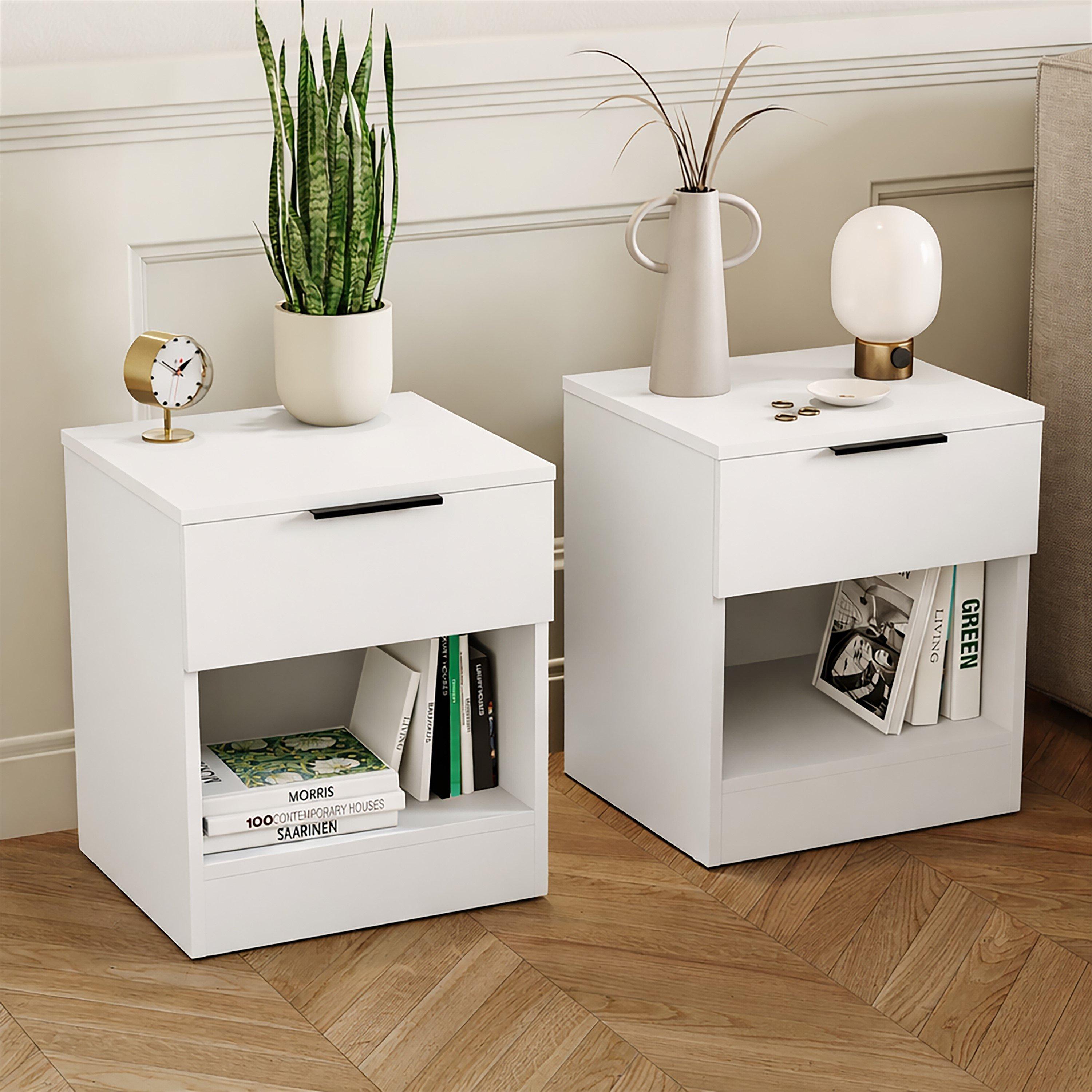 Lassic  Trega 1 Drawer Bedside Chest Set Of 2 - White - 1 Drawer