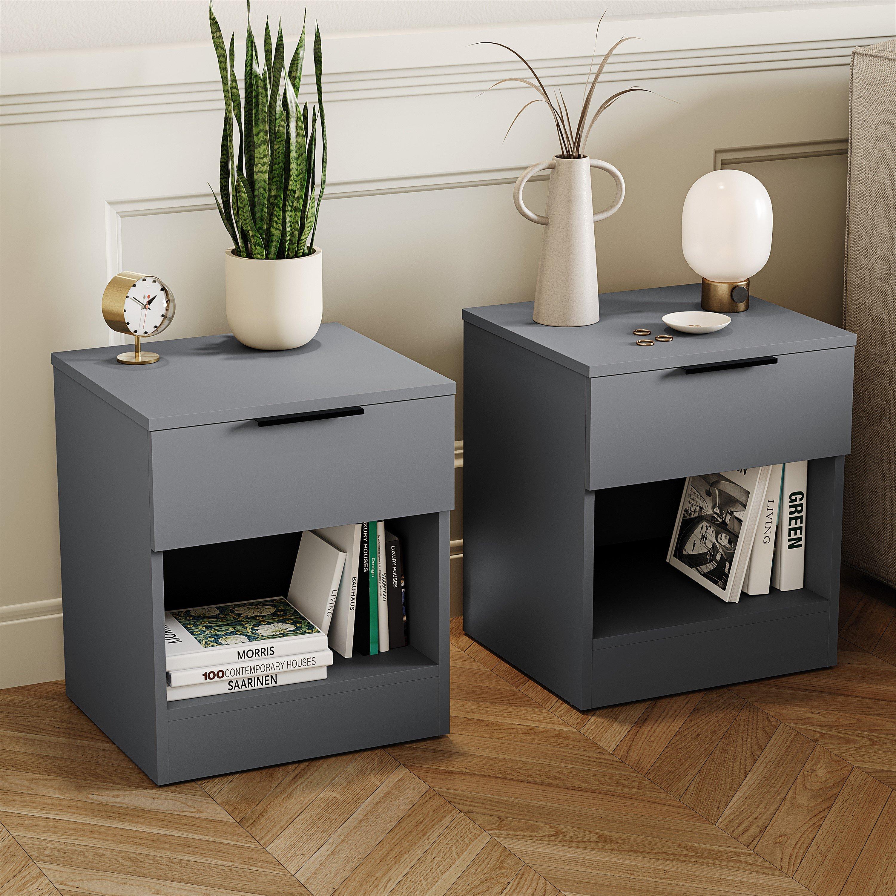 Grey - Lassic - Trega 1 Drawer Bedside Chest Set Of 2 - 1