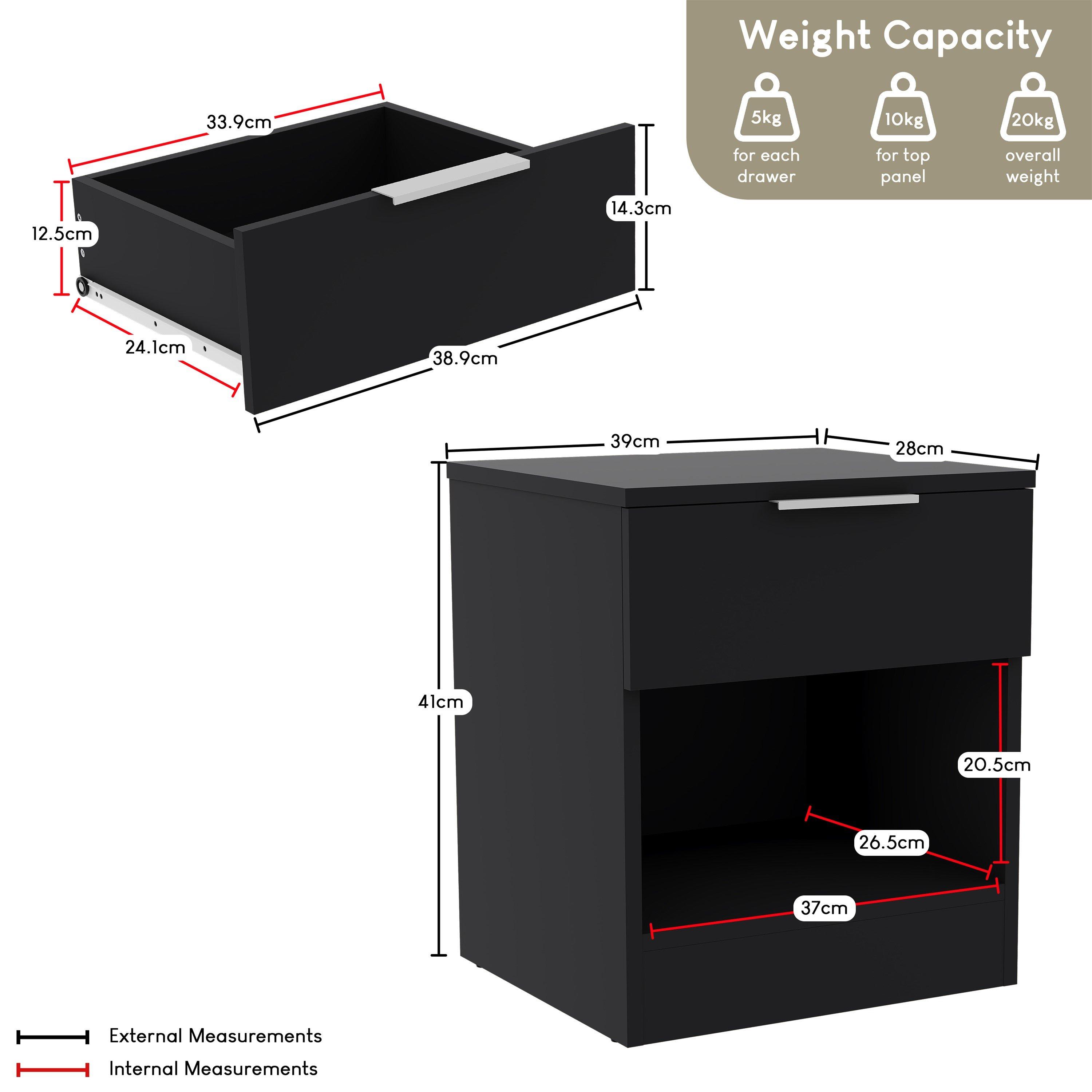 Black - Lassic - Trega 1 Drawer Bedside Chest Set Of 2 - 2