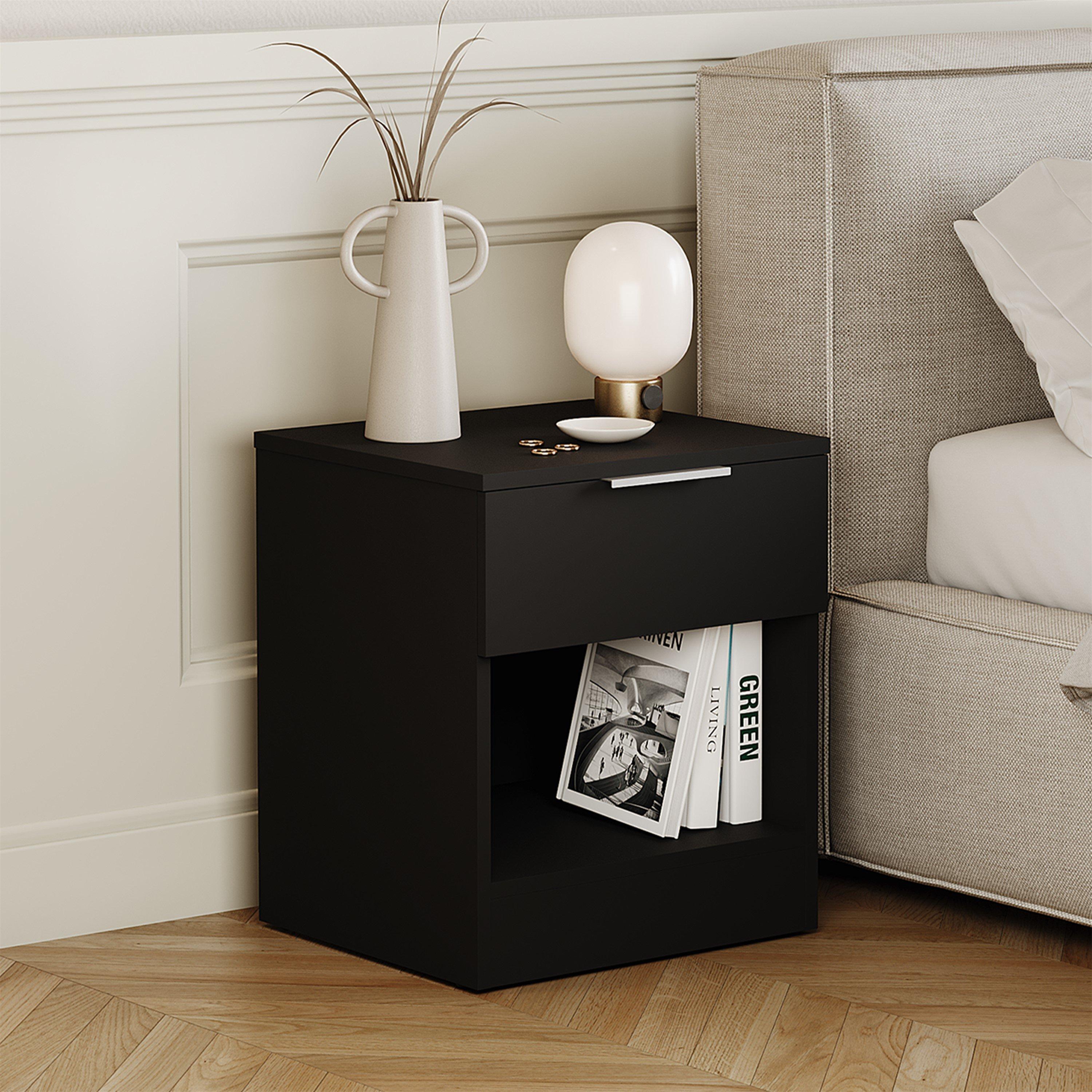 Black - Lassic - Trega 1 Drawer Bedside Chest Set Of 2 - 4