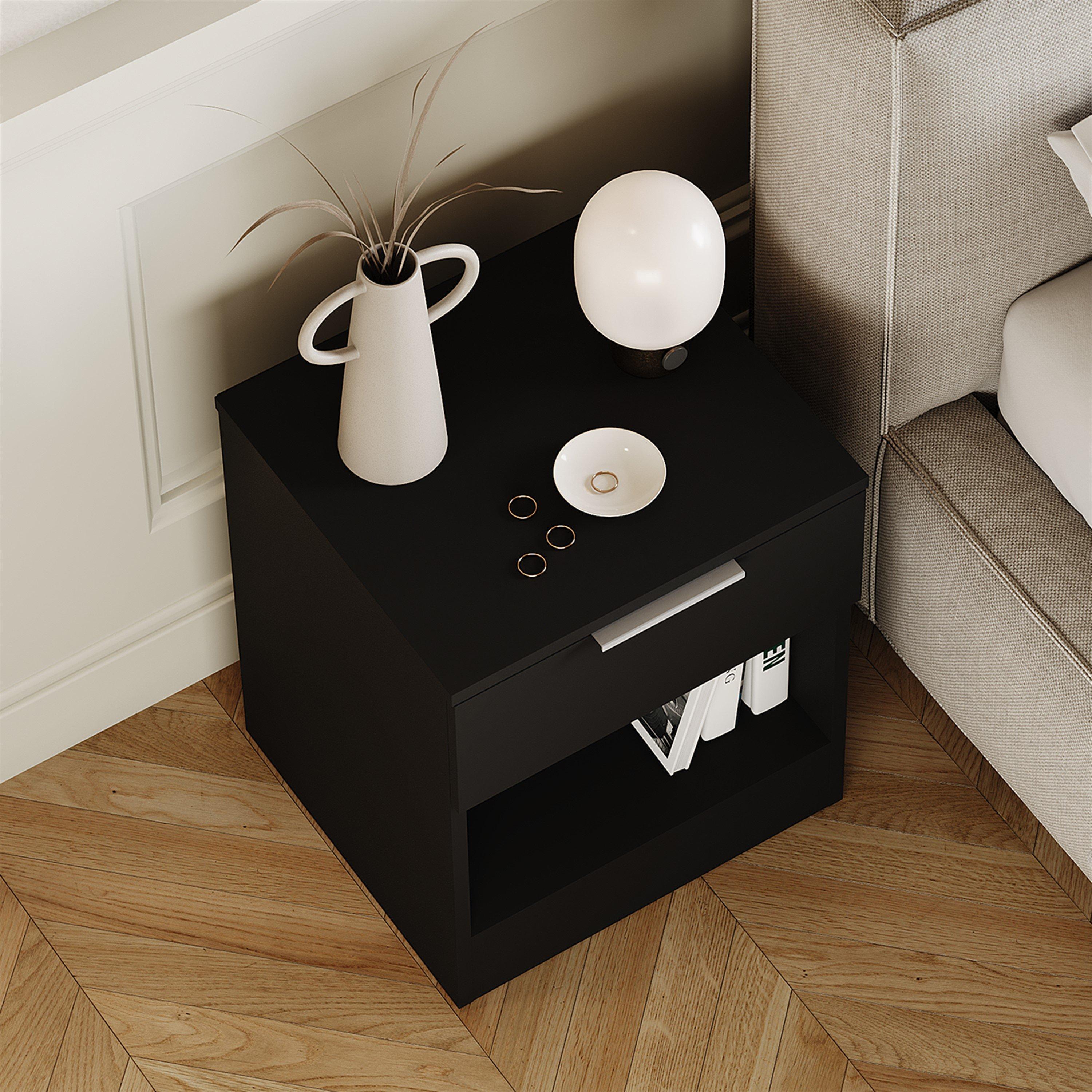 Black - Lassic - Trega 1 Drawer Bedside Chest Set Of 2 - 7