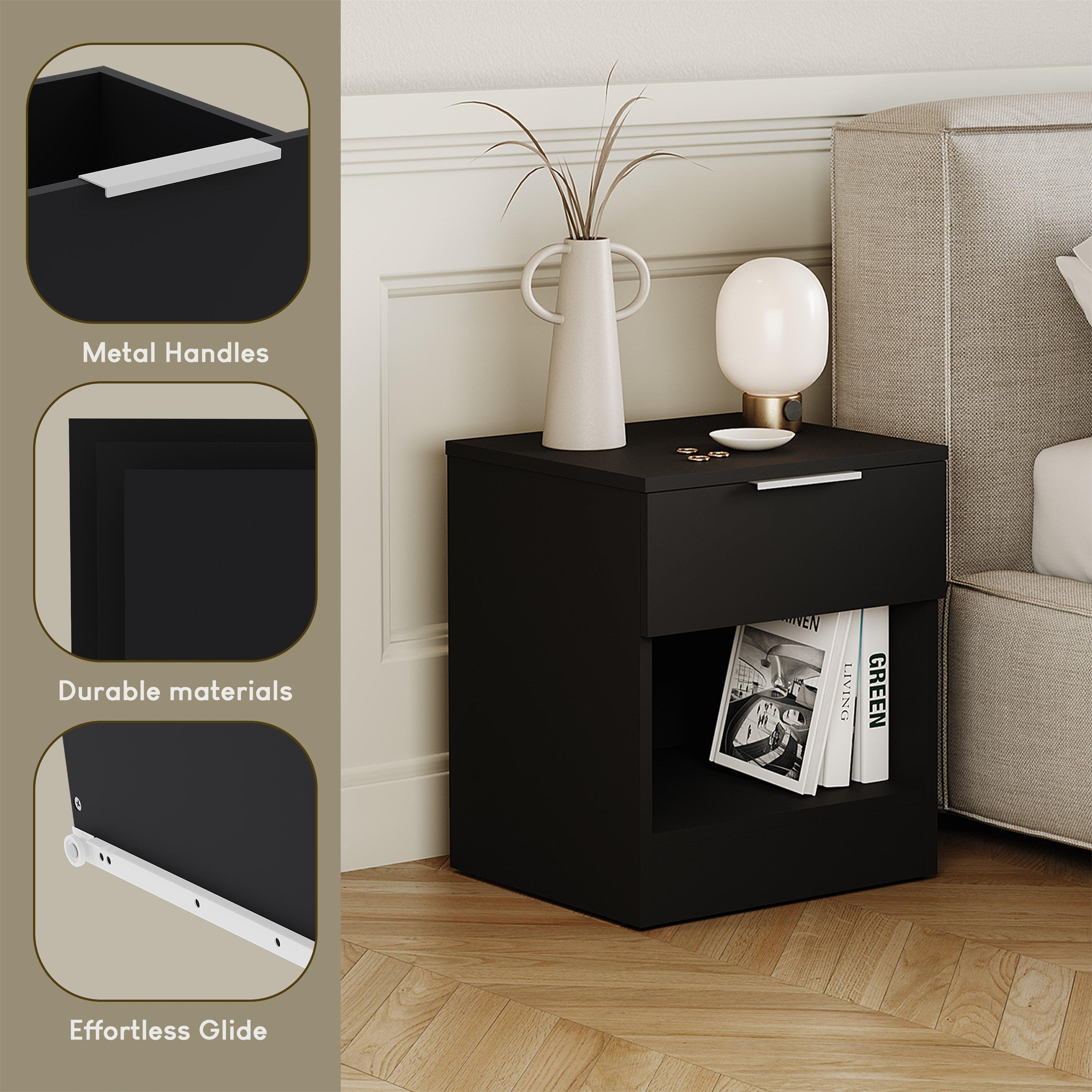 Black - Lassic - Trega 1 Drawer Bedside Chest Set Of 2 - 8
