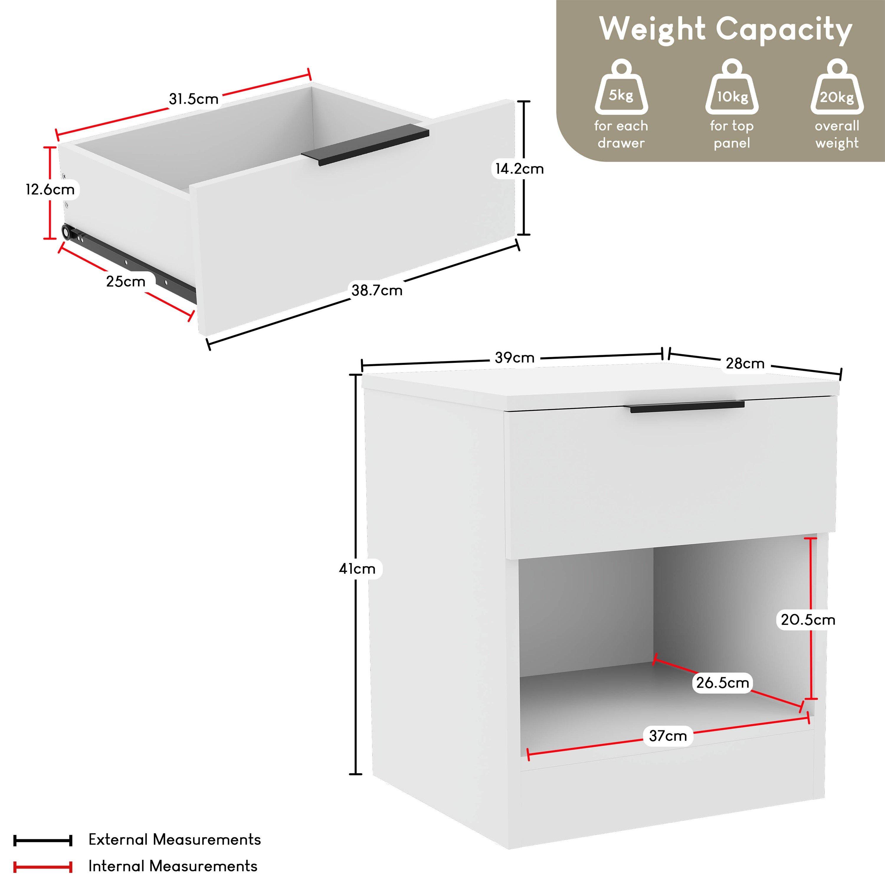 White - Lassic - Trega 1 Drawer Bedside Chest - 2