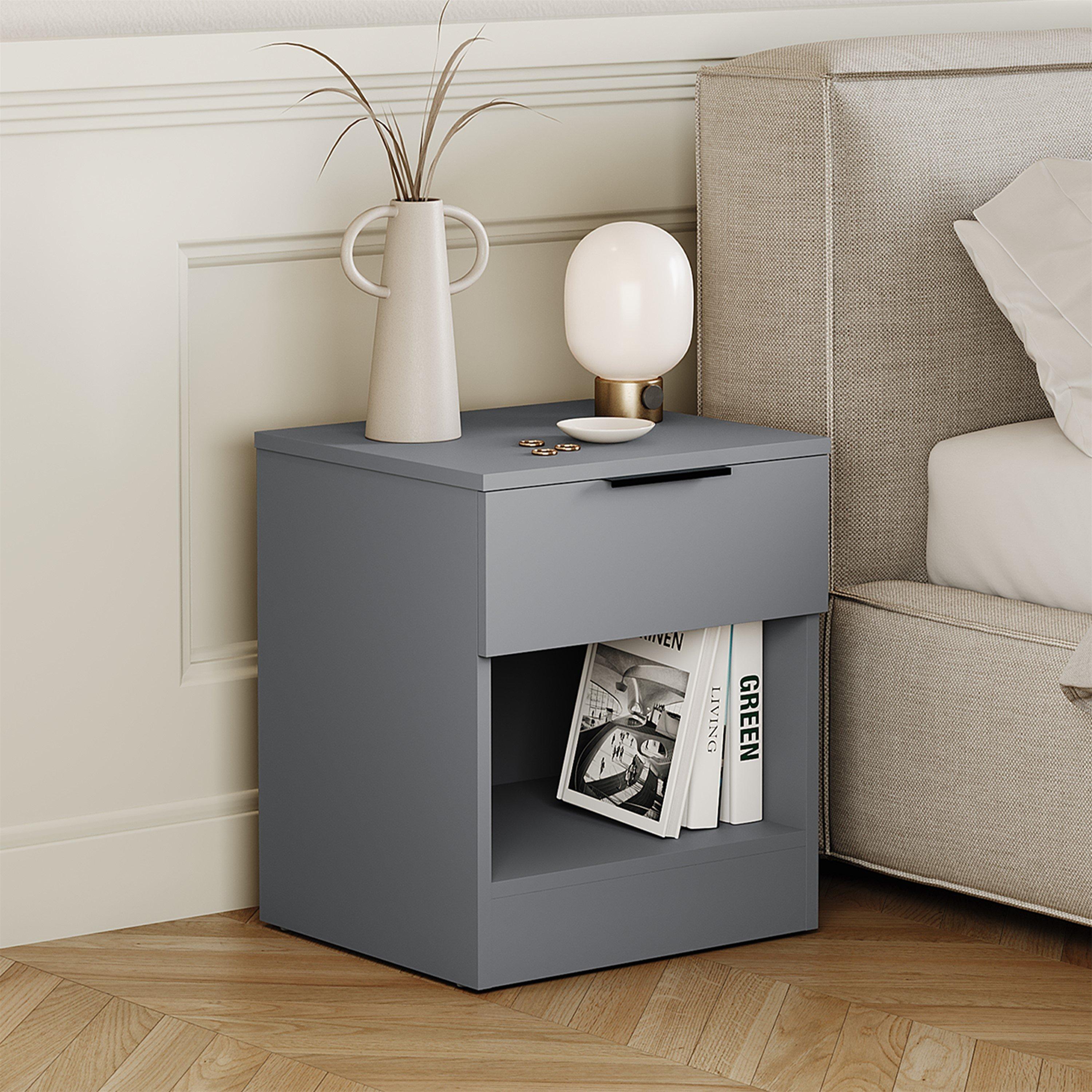 Lassic  Trega 1 Drawer Bedside Chest - Grey - 1 Drawer