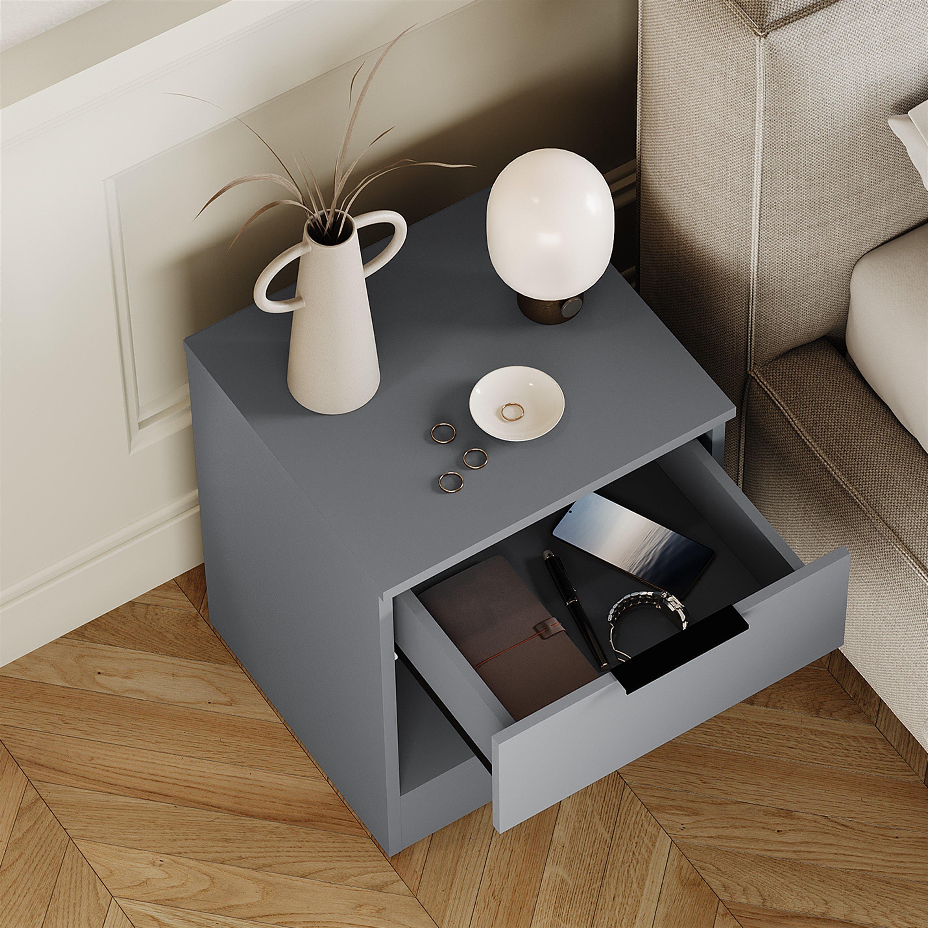 Grey - Lassic - Trega 1 Drawer Bedside Chest - 5