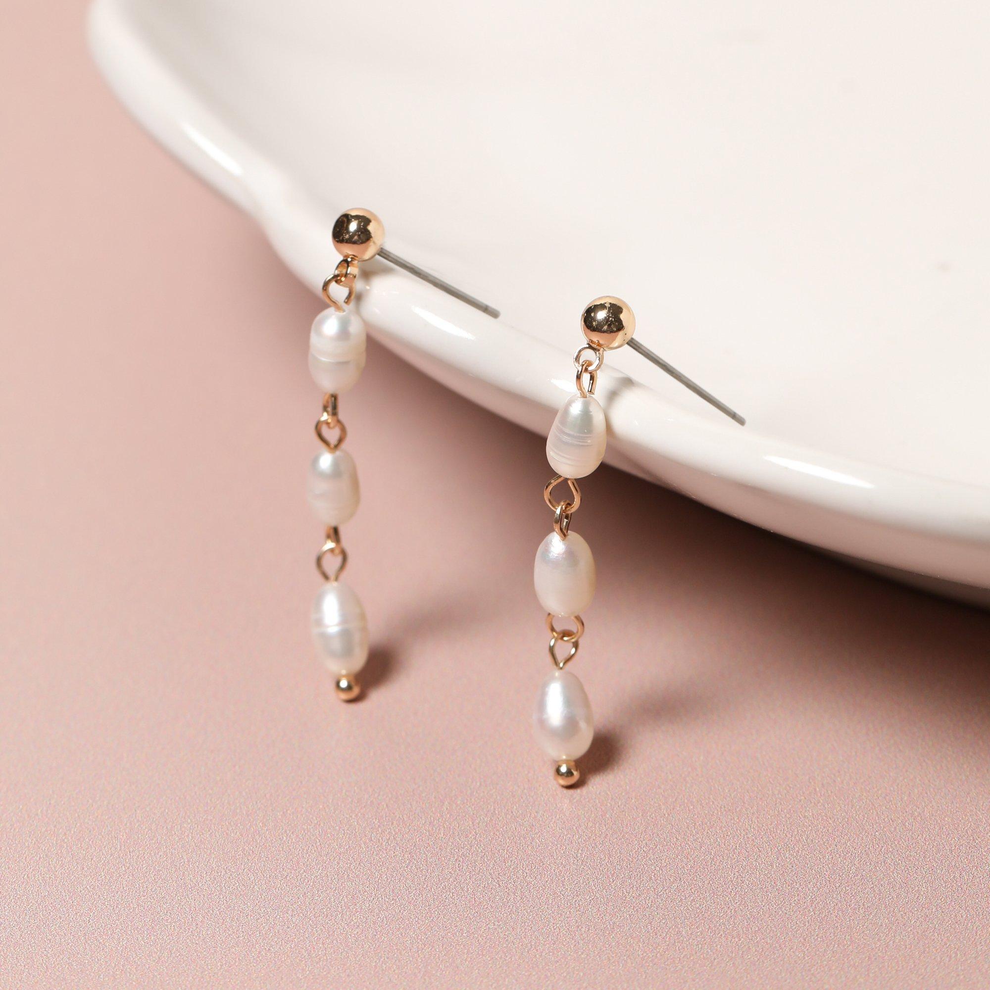 Silver - Jon Richard - Real Freshwater Linear Drop Earrings - 1