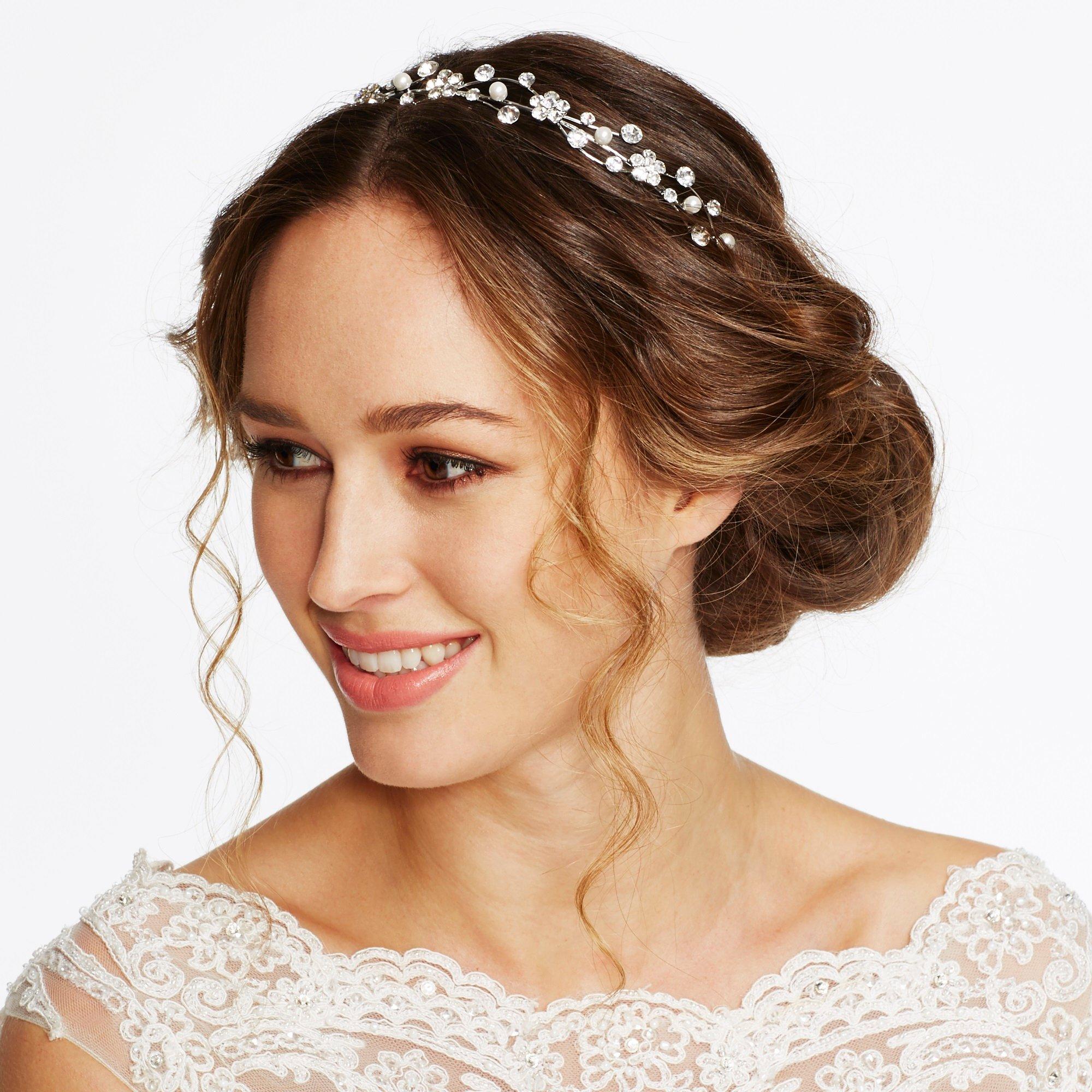 Silver - Jon Richard - Crystal Flower and Pearl Waves Headband - 2