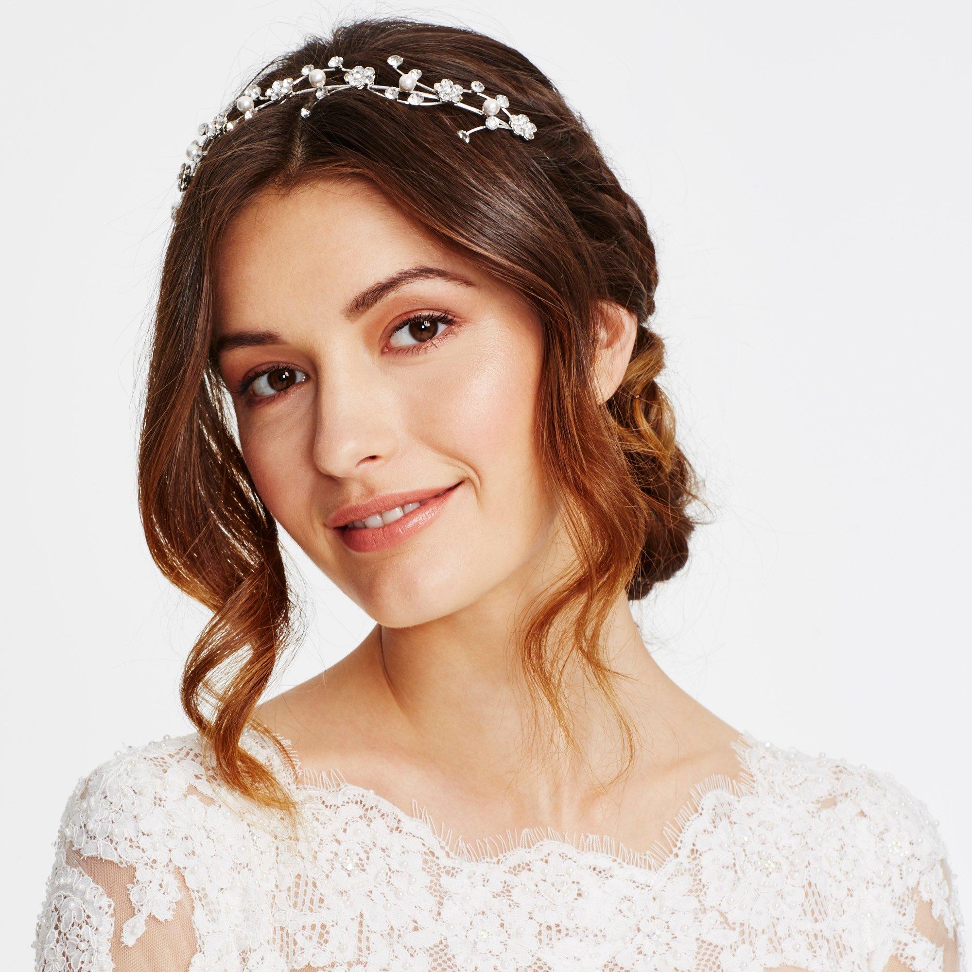 Silver - Jon Richard - Crystal Flower and Pearl Waves Headband - 3