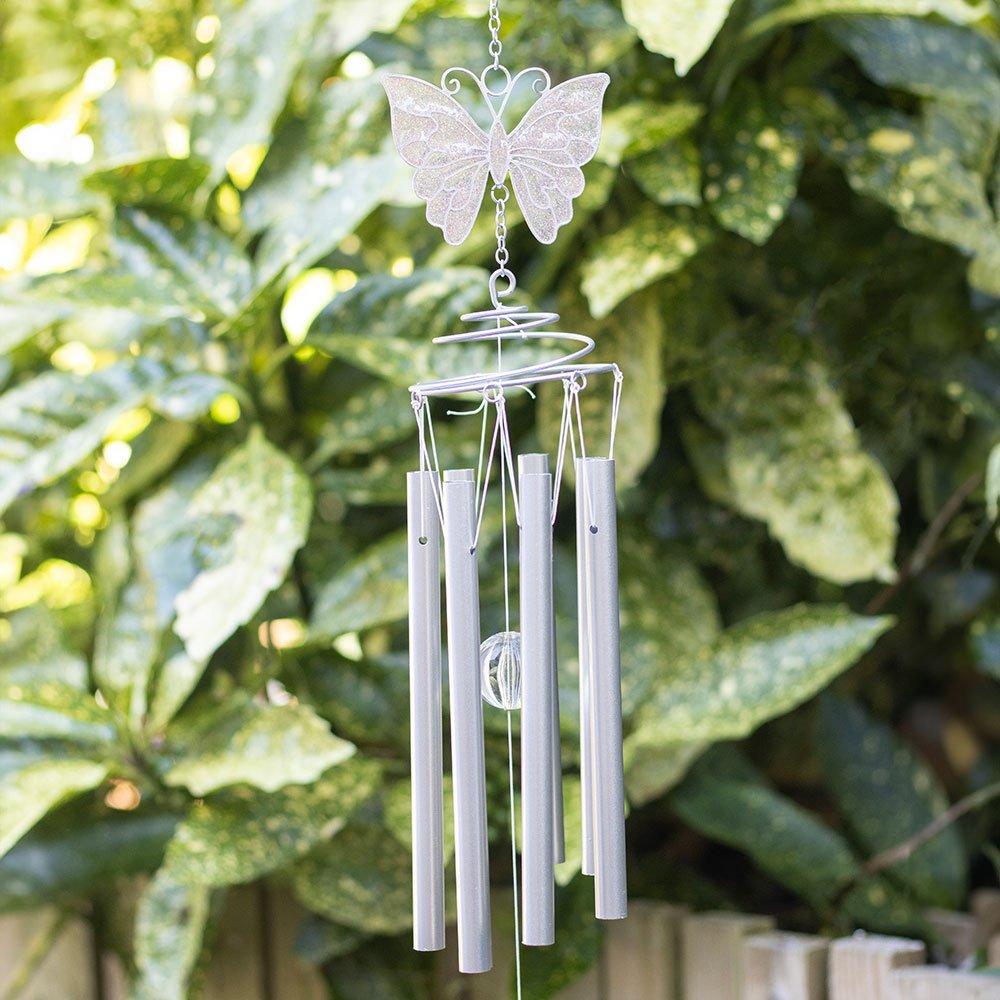 Something Different  White Butterfly Windchime - Silver