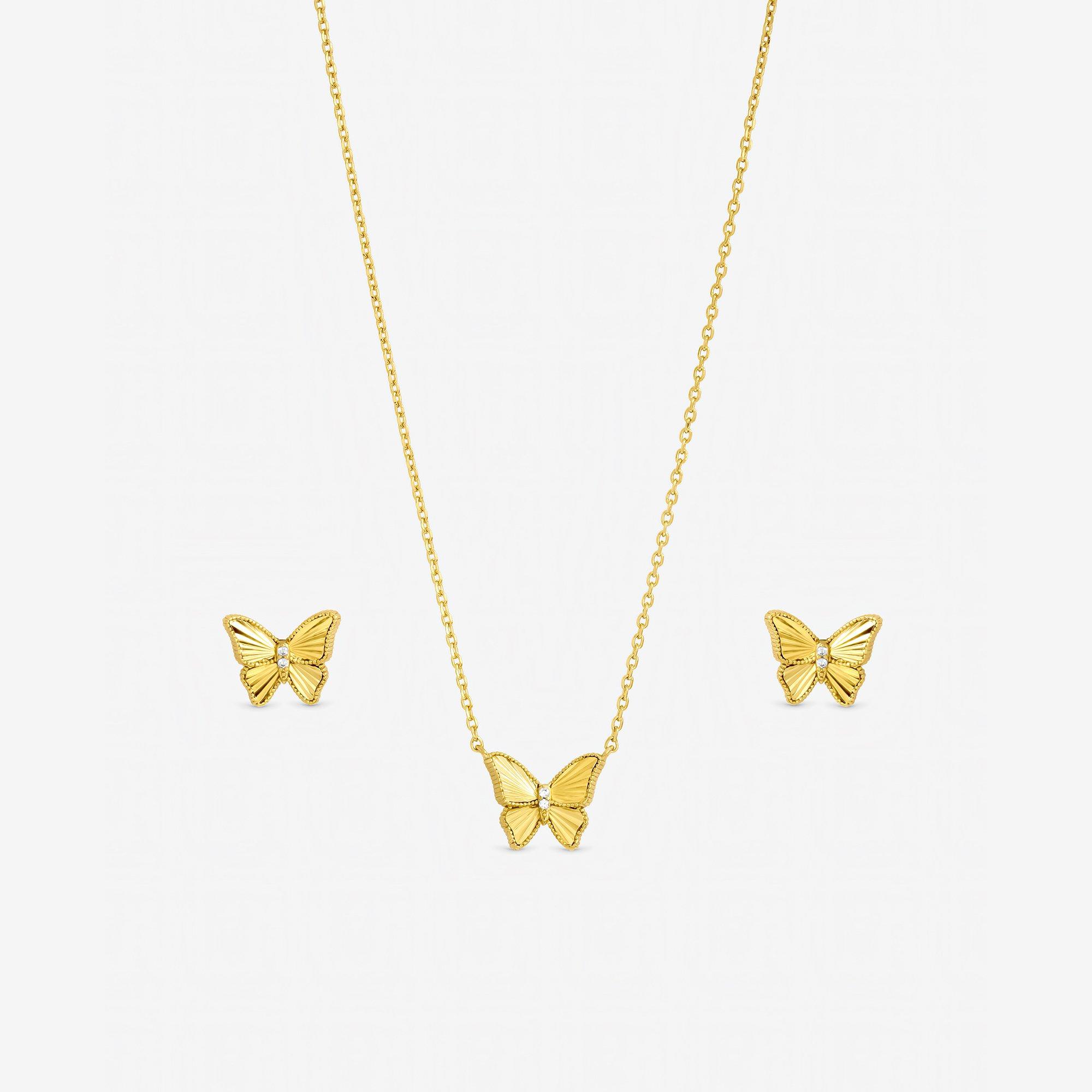 Gold - Jon Richard - Gold Plated Diamond Cut Butterfly Set - Gift Box - 2