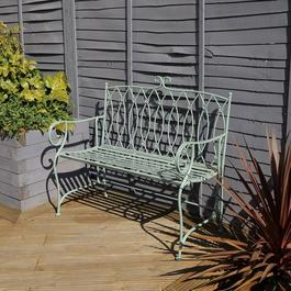 Charles Bentley Wrought Iron Bench - Sage Green