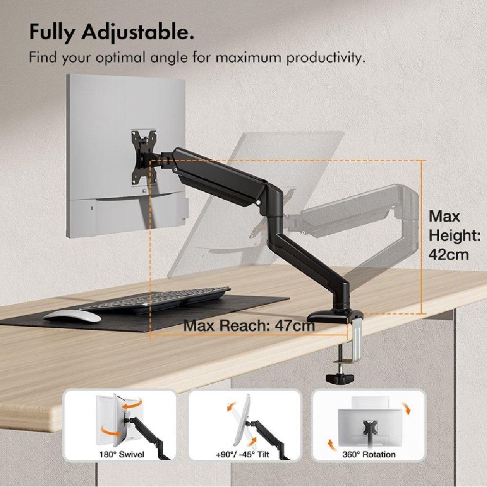 Black - VonHaus - Gas Lift Monitor Arm with Clamp - 4