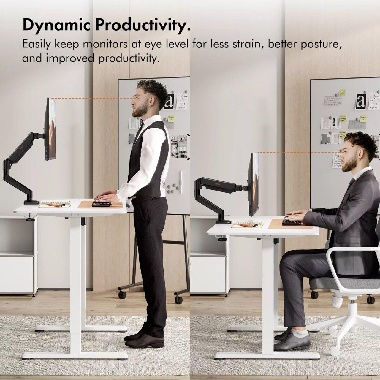 Black - VonHaus - Gas Lift Monitor Arm with Clamp - 7