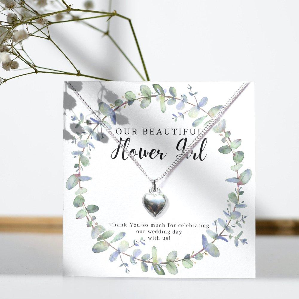 Silver - Aye Do Gifts - Flower Girl Heart Necklace & Eucalyptus Gift Card - 1