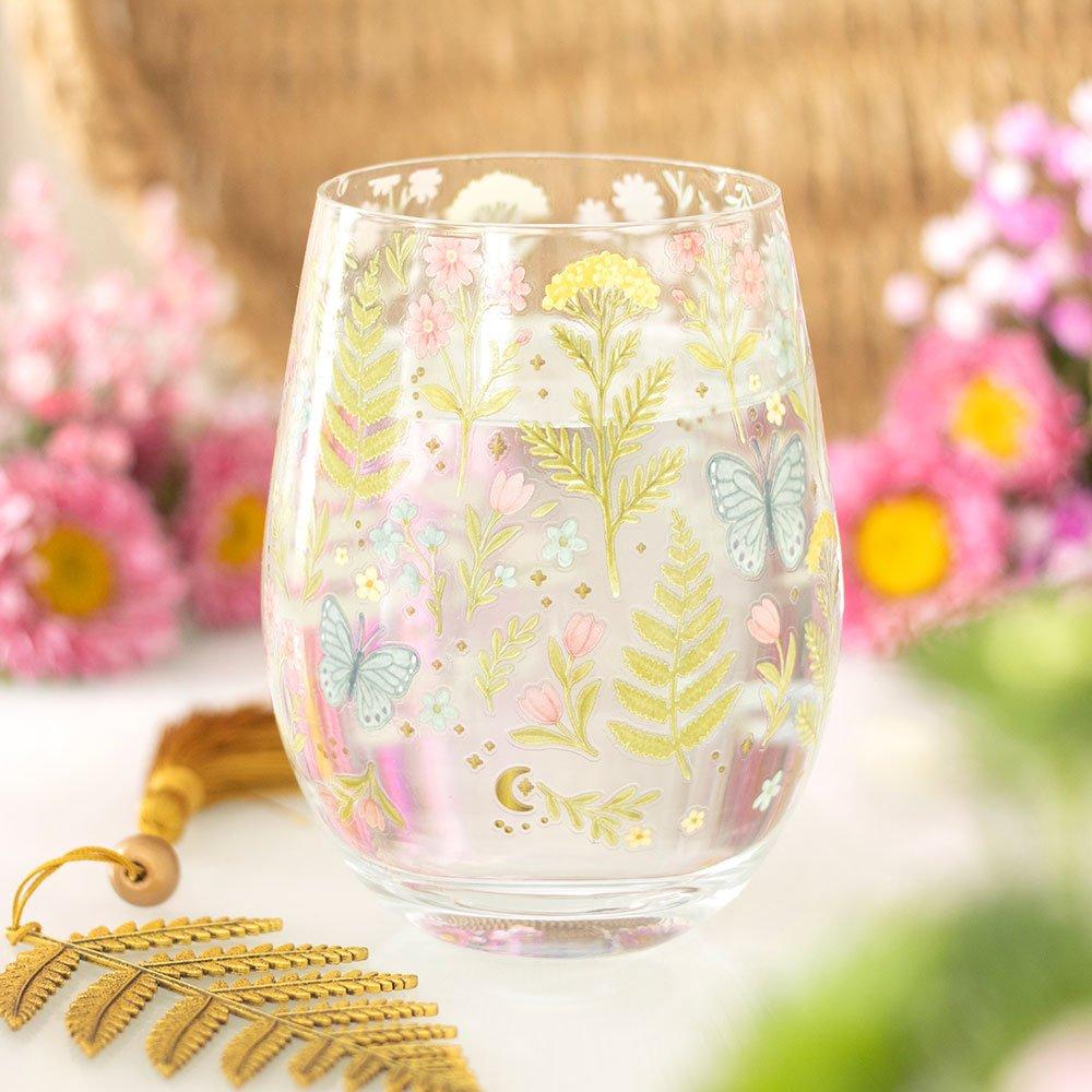 Something Different  Luna Bloom Floral Print Stemless Glass - Clear