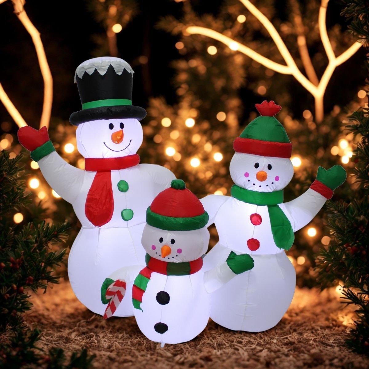 White - Snowtime - 1.5m Inflatable Snowman Family - 1