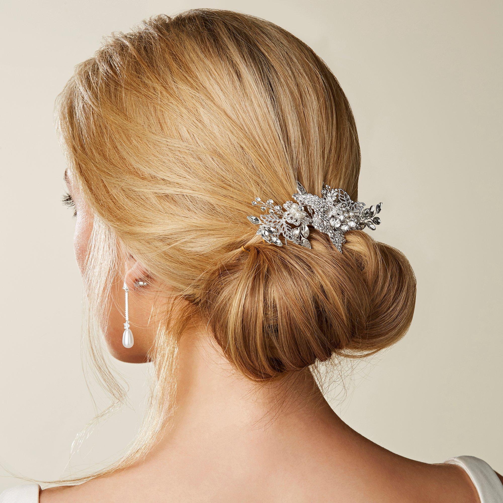 Silver - Jon Richard - Suzie Open Leaf and Crystal Clip - 2