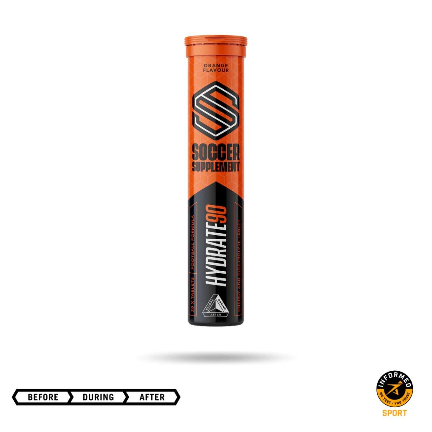 Soccer Supplements  Orange Hydrate90® Tablets - Effervescent Electrolyte Tabl - 6 x 20 Tab