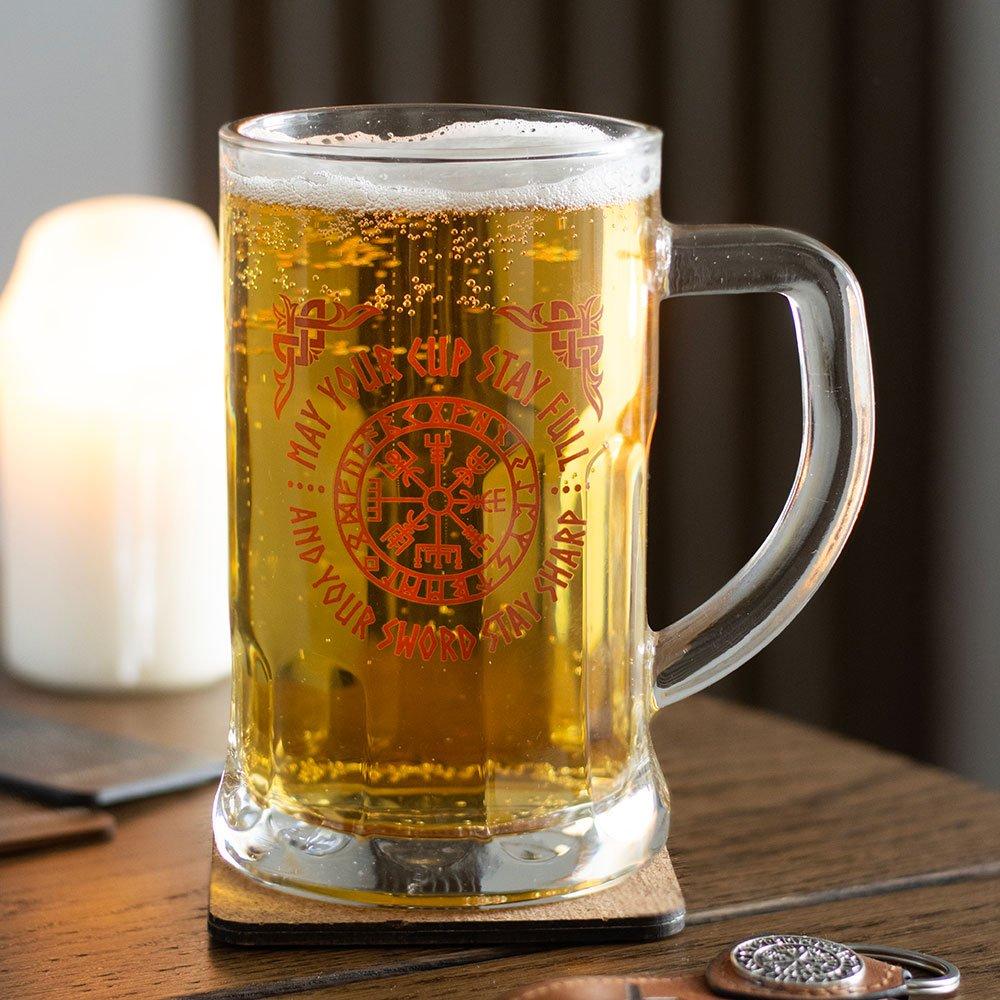 Something Different  Viking Compass Glass Beer Tankard With Coaster - Clear