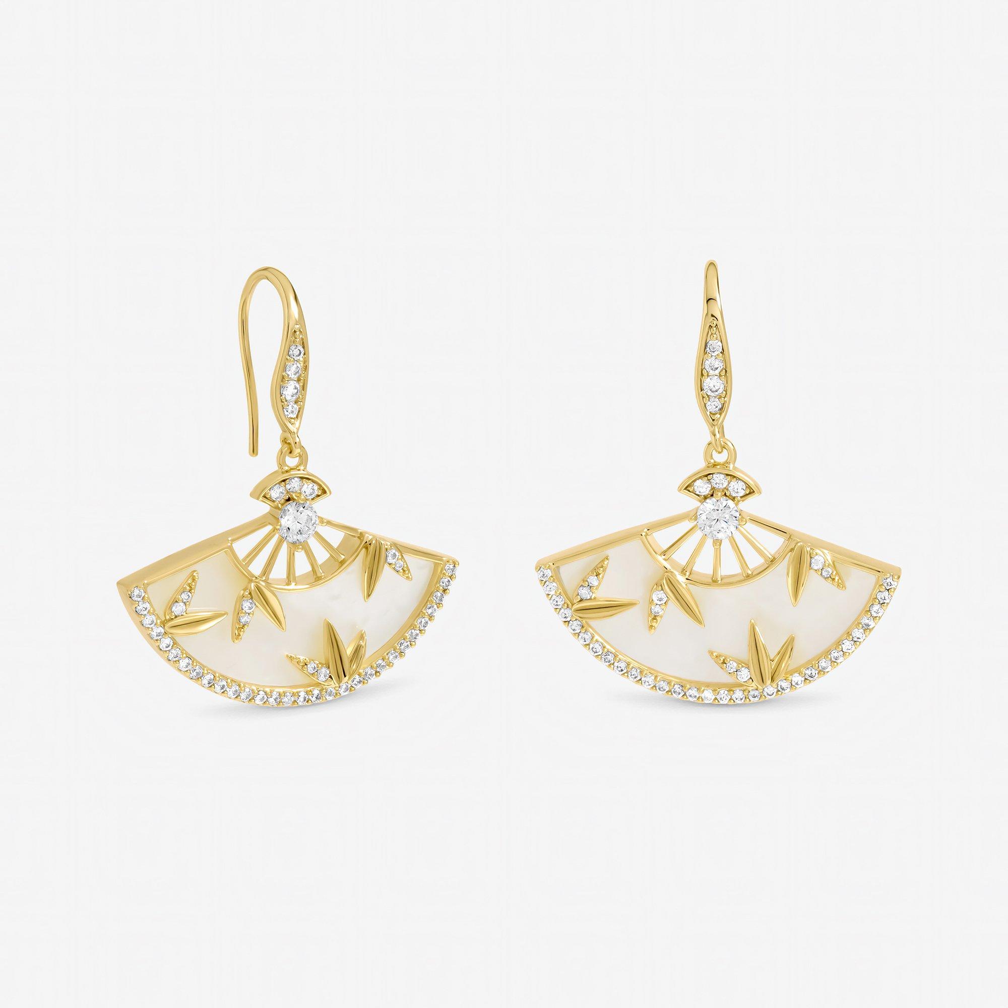 Silver - Jon Richard - Gold Plated Mother of Pearl Fan Earrings