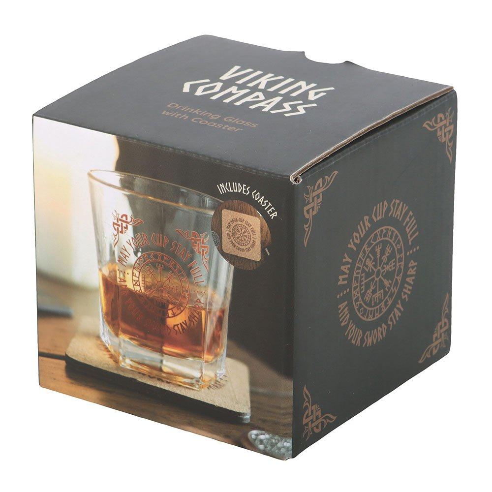 Clear - Something Different - Viking Compass Lowball Drinking Glass with Coaster - 4