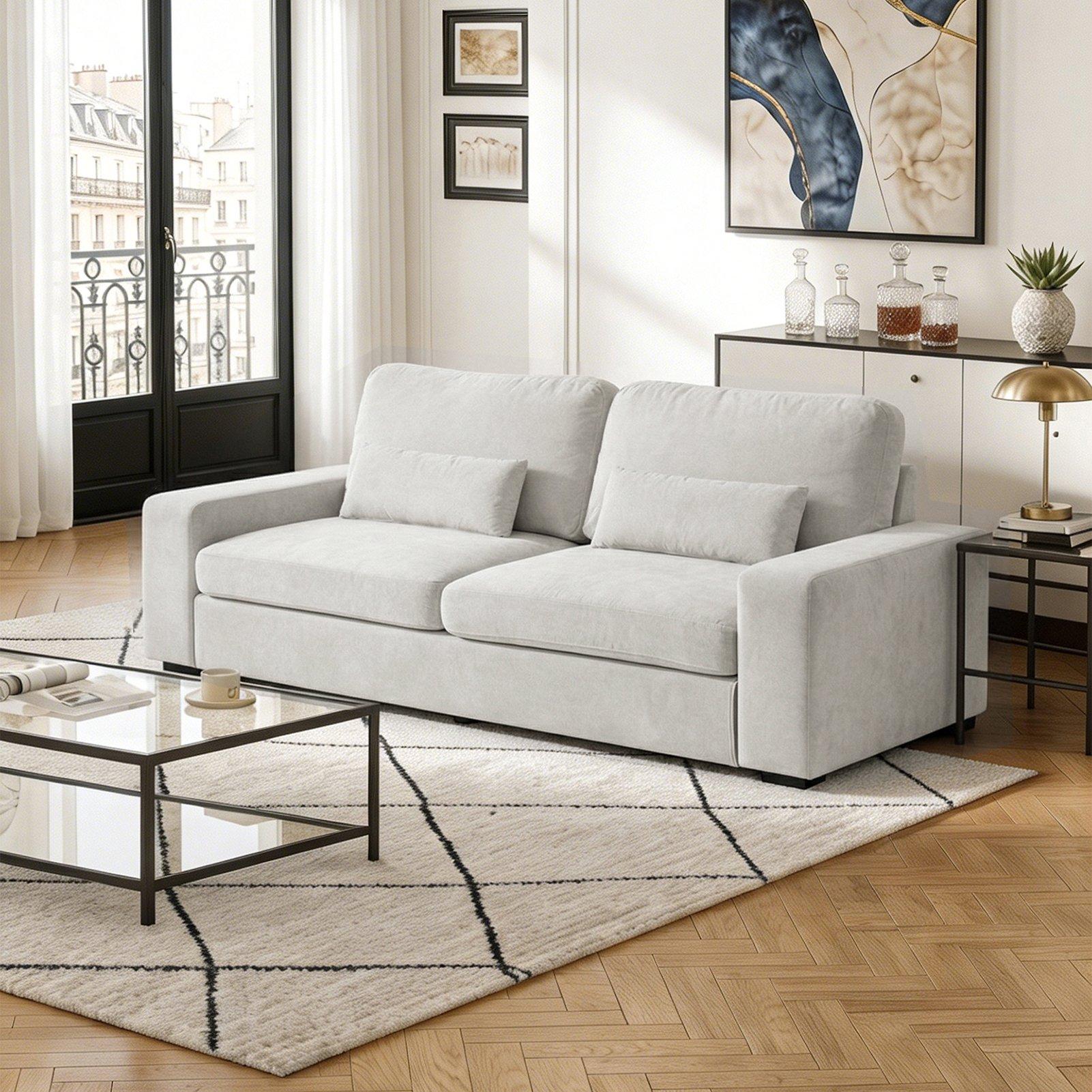 2-Seater Chenille Upholstered Sofa with Pillows