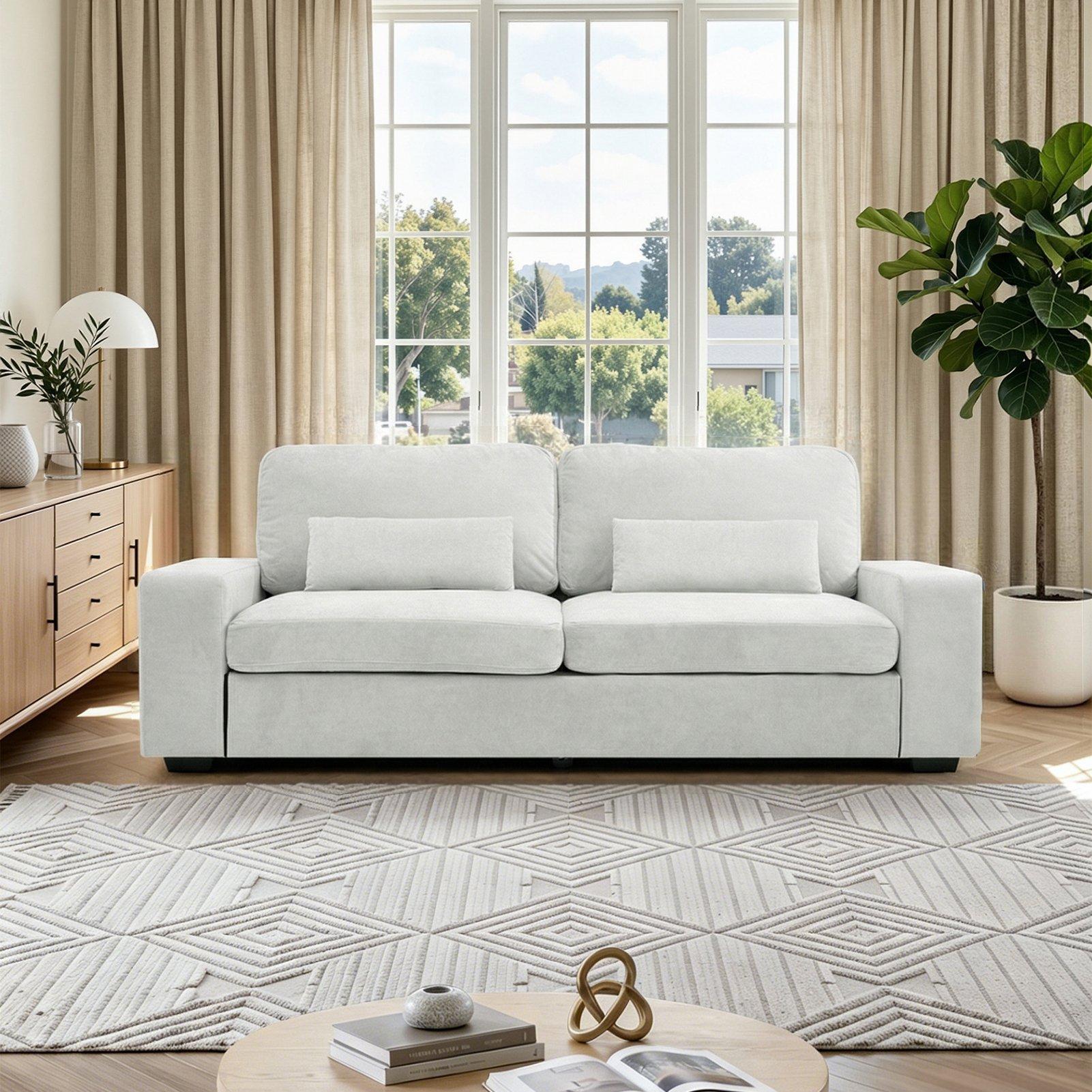Grey - Kabinet UK - 2-Seater Chenille Upholstered Sofa with Pillows - 2