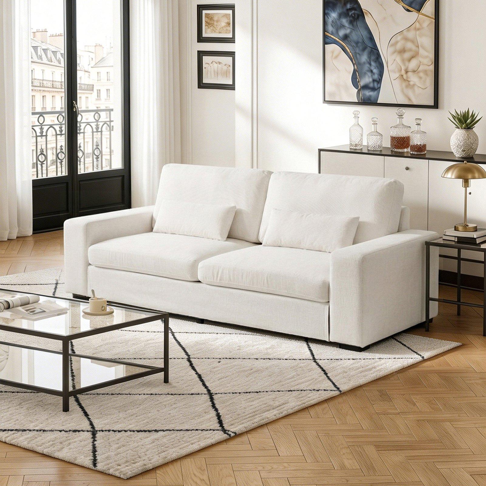 2-Seater Chenille Upholstered Sofa with Pillows