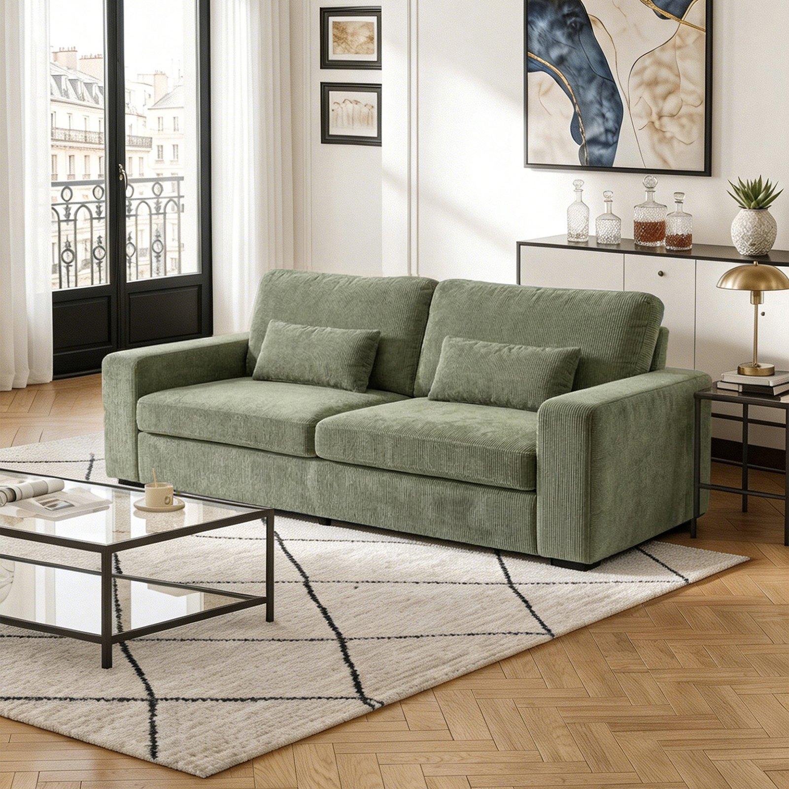 Green - Kabinet UK - 2-Seater Chenille Upholstered Sofa with Pillows - 1