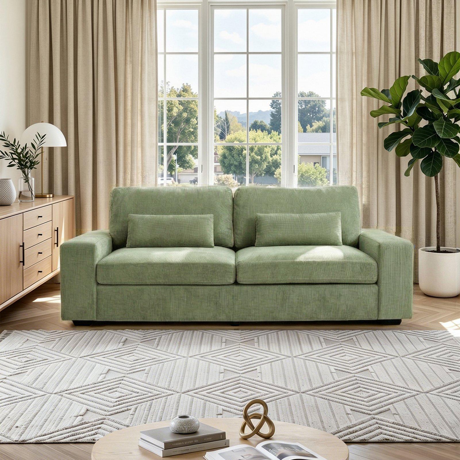 Green - Kabinet UK - 2-Seater Chenille Upholstered Sofa with Pillows - 2