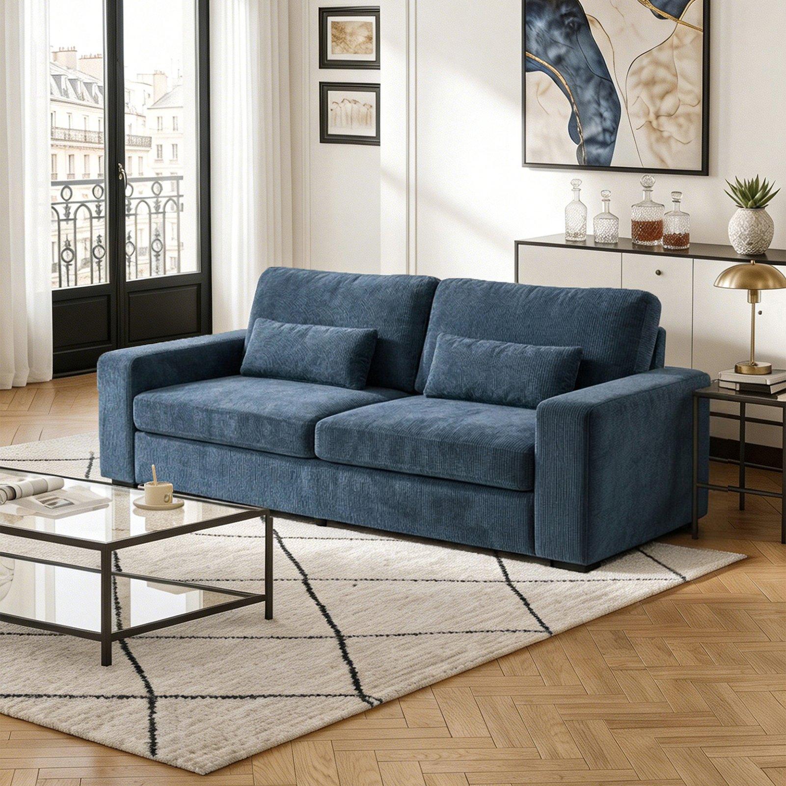 2-Seater Chenille Upholstered Sofa with Pillows