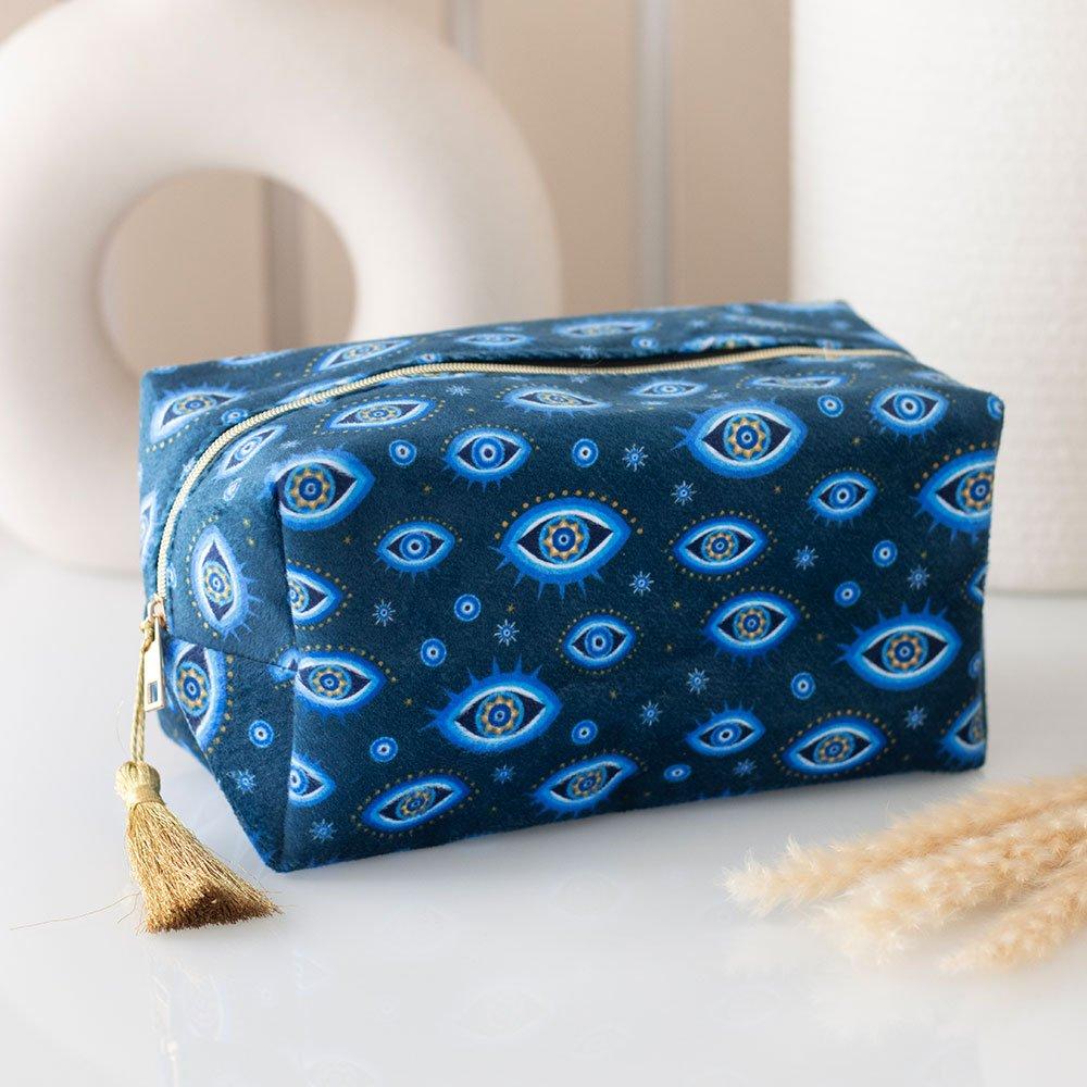 Blue - Something Different - All Seeing Eye Print Velvet Makeup Bag - 1