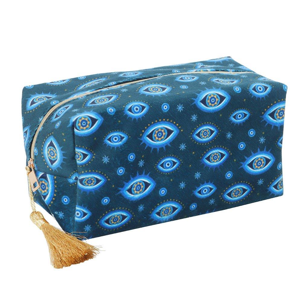 Blue - Something Different - All Seeing Eye Print Velvet Makeup Bag - 2