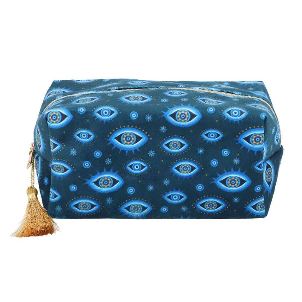 Blue - Something Different - All Seeing Eye Print Velvet Makeup Bag - 3
