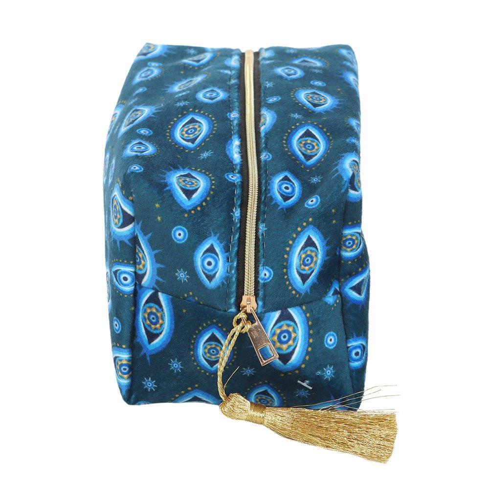Blue - Something Different - All Seeing Eye Print Velvet Makeup Bag - 4