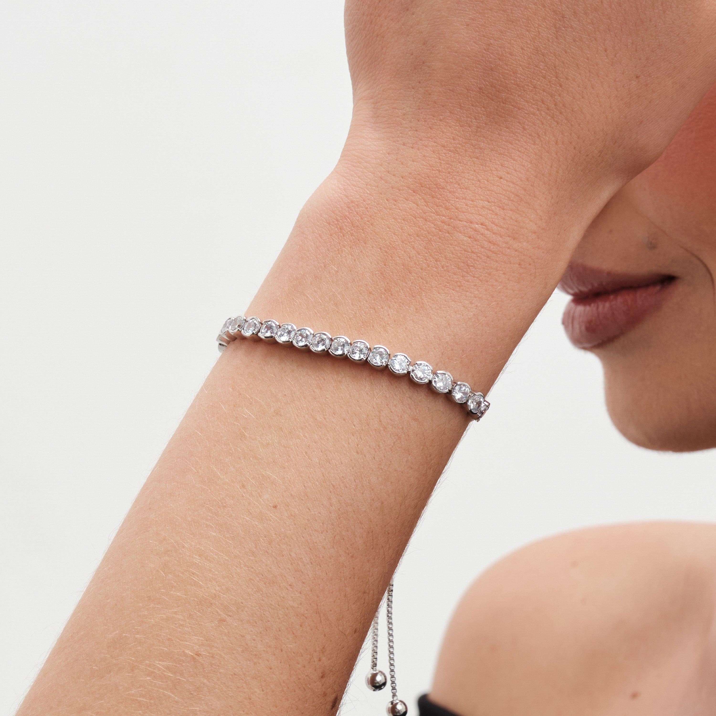 Silver - Jon Richard - Rhodium Plated CZ Tennis Toggle Bracelet - 2