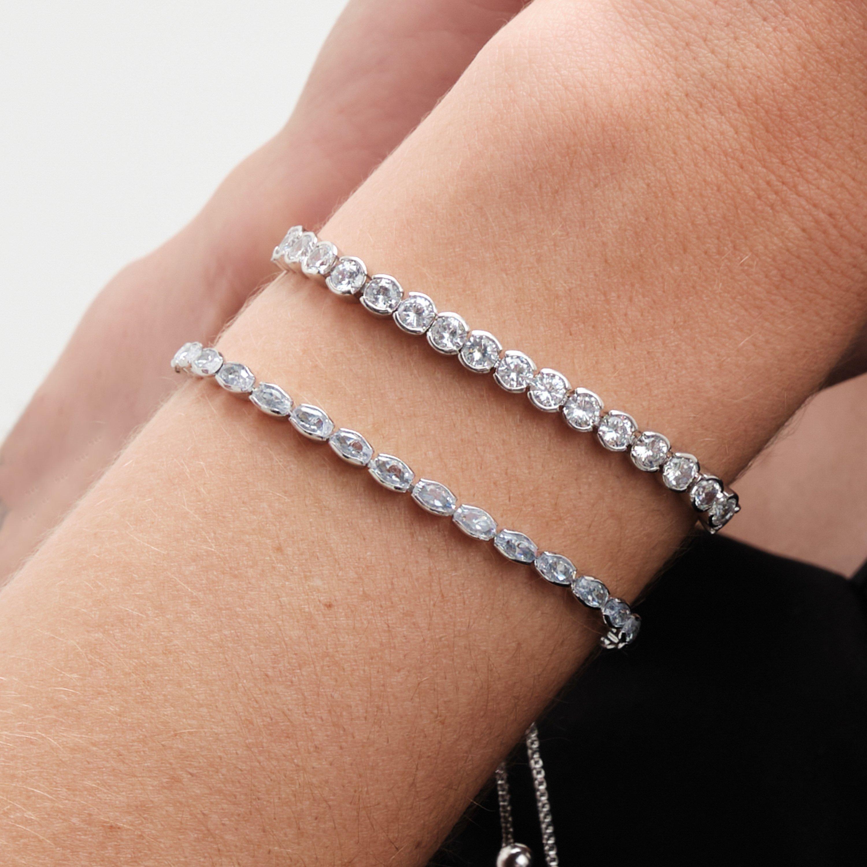 Silver - Jon Richard - Rhodium Plated CZ Tennis Toggle Bracelet - 3