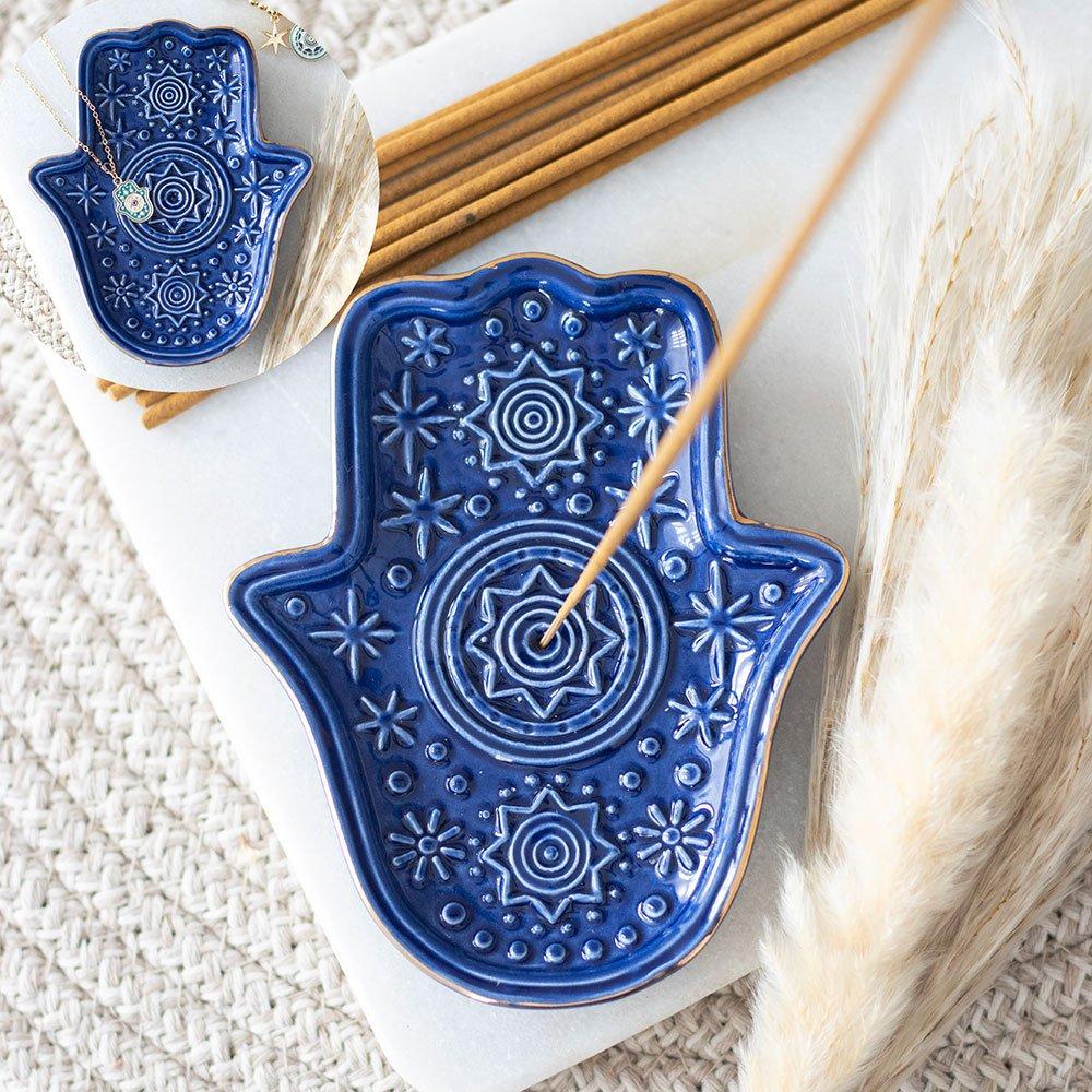 Blue - Something Different - Dark Blue Hand of Hamsa Incense Holder and Trinket - 1