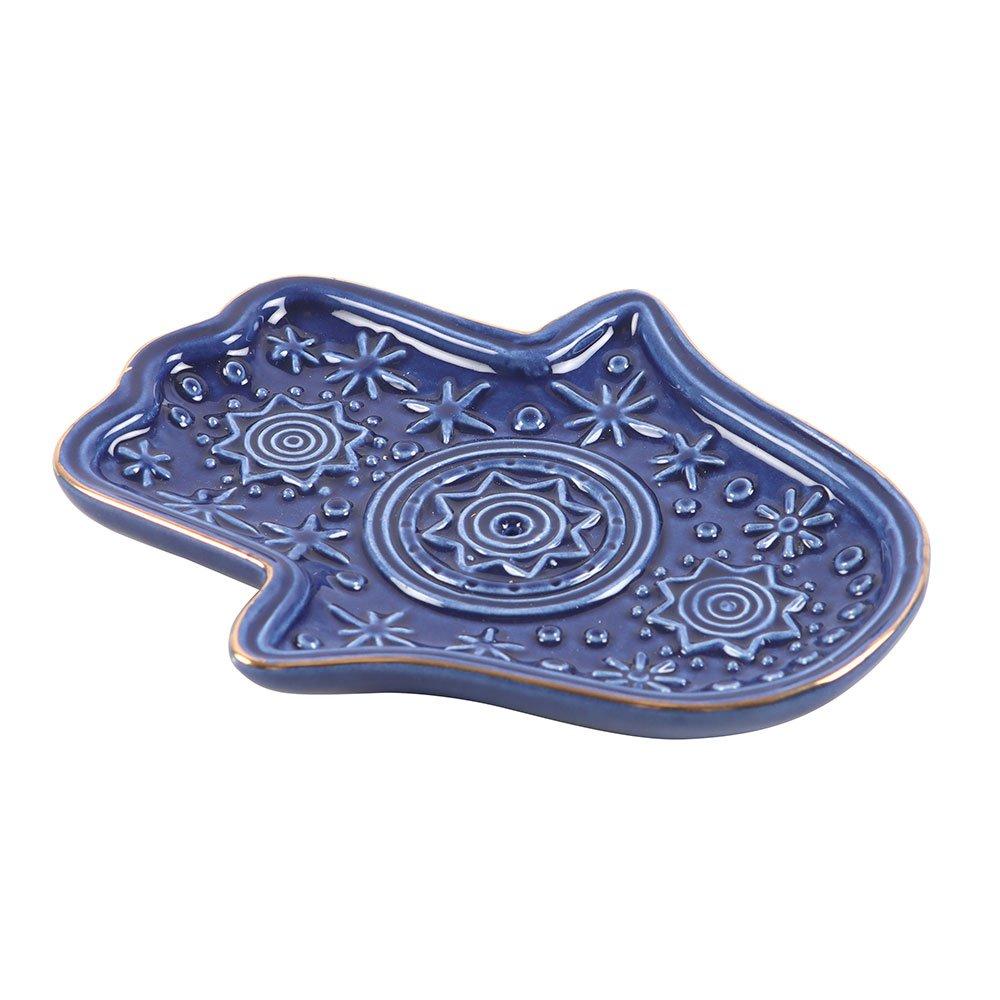 Blue - Something Different - Dark Blue Hand of Hamsa Incense Holder and Trinket - 4