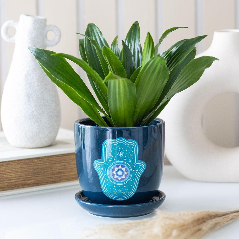 Blue - Something Different - Hand of Hamsa Ceramic Plant Pot - 1