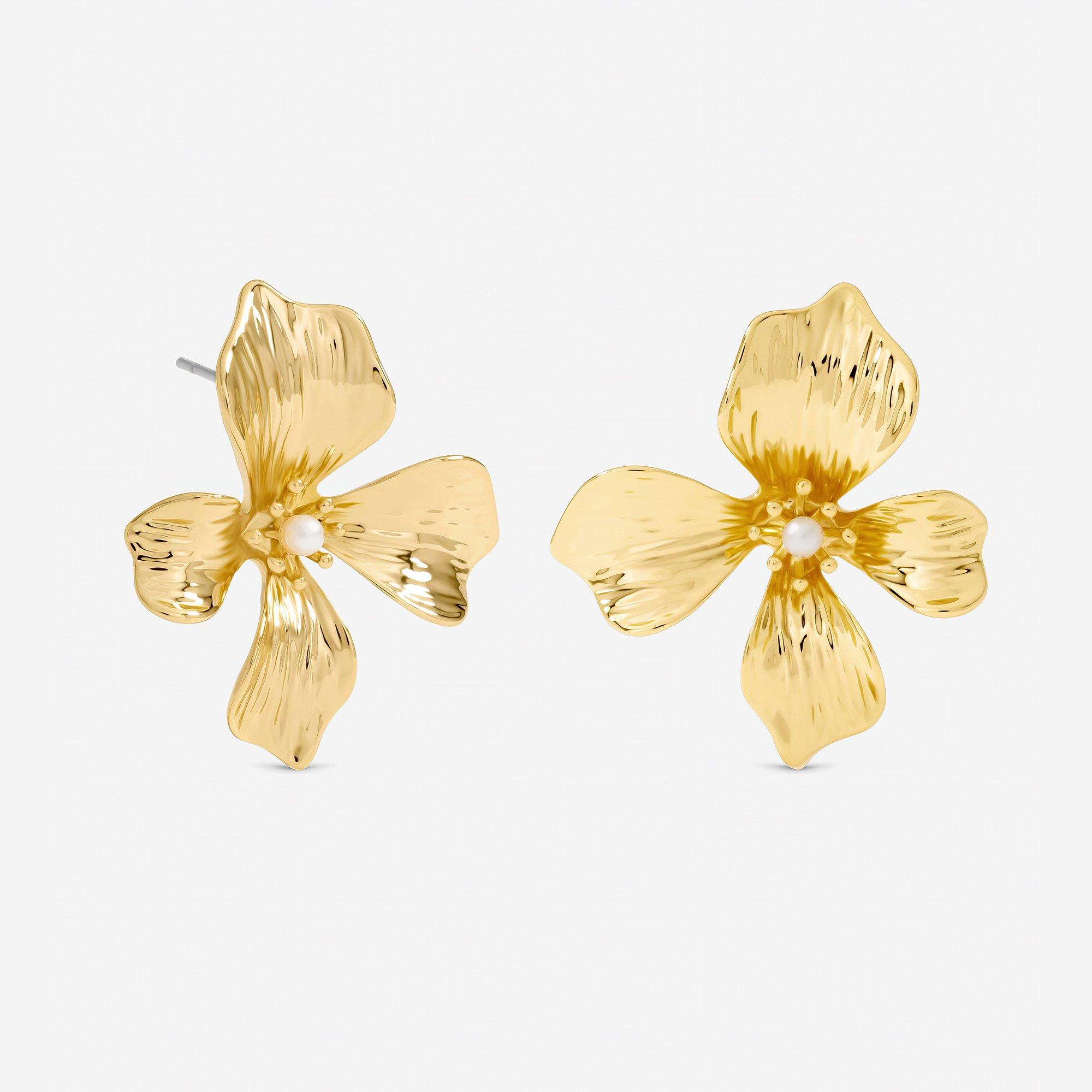 Silver - Jon Richard - Gold Plated and Pearl Flower Stud Earrings