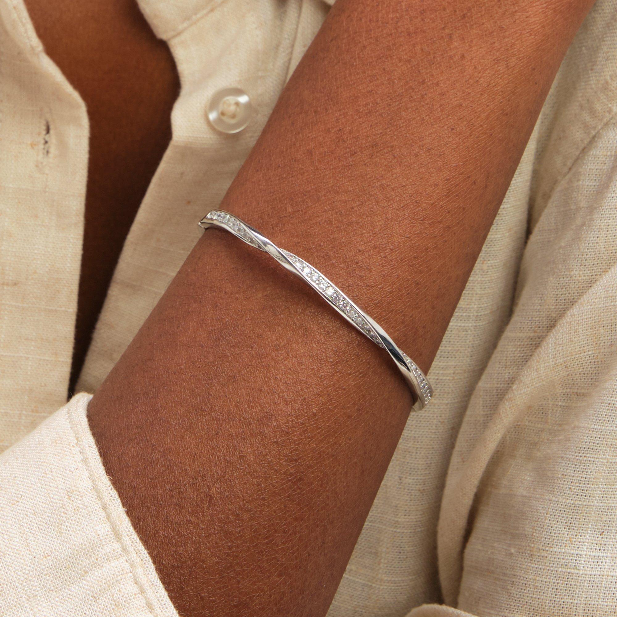 Silver - Jon Richard - Rhodium Plated and Pave Twist Bangle - 2